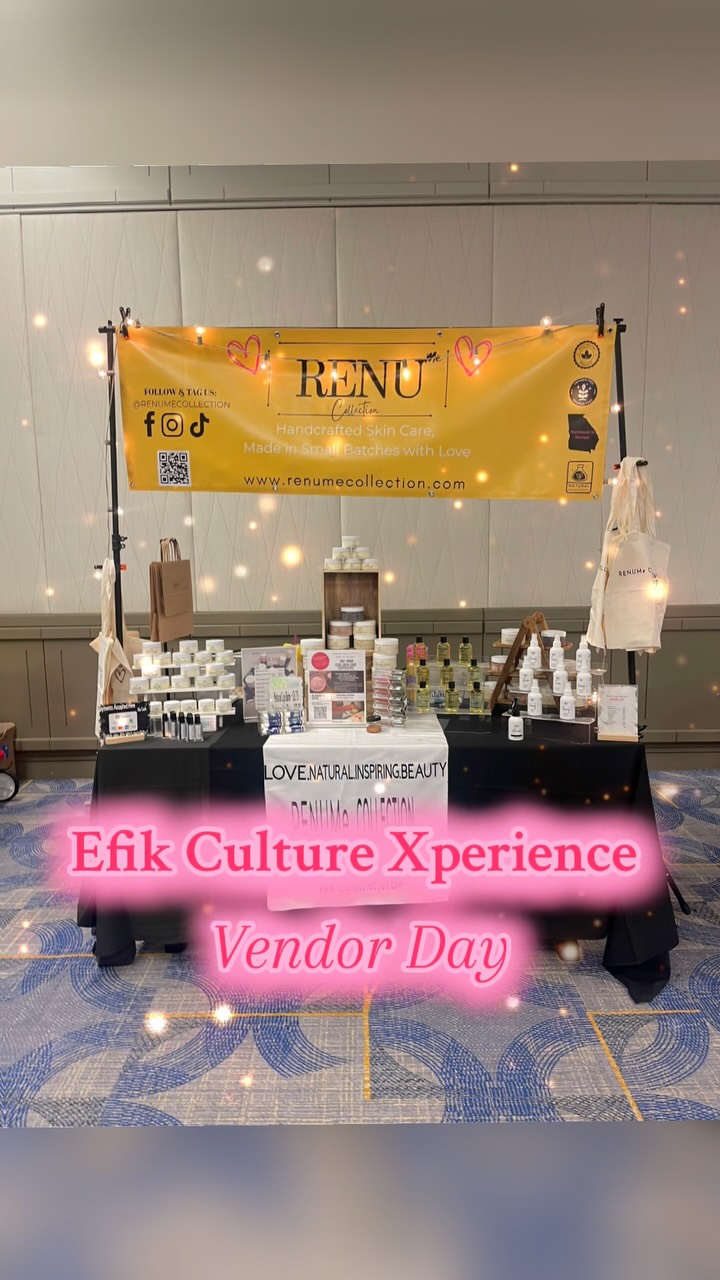 RENUMe Collection was honored to be a vendor at the Efik Culture Xperience last night—and what an experience it was! ✨
We loved meeting everyone who shopped with us, from right here in Georgia to as far as Texas and California! Your support means the world. 💛
Thank you for stopping by our table, trying our products, and showing love. Can’t wait for the next event!
#renumecollection #vendorevent #naturalskincare #vendorlove