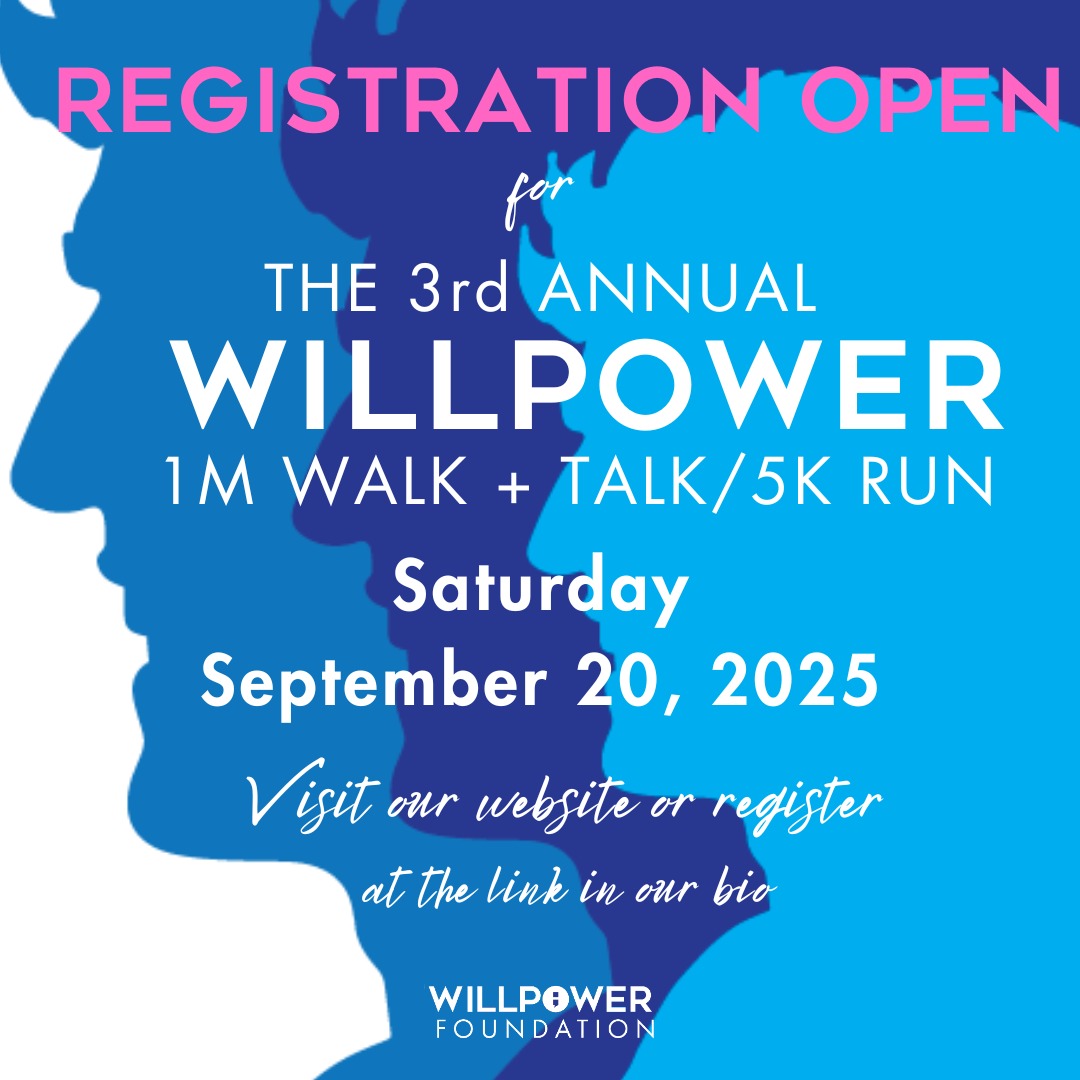 💙 Walk. Run. Talk. Heal. 💙
Join us for the WillPower 3rd Annual 1M Walk & Talk / 5K Run on Saturday, September 20, 2025 — a day to move our bodies, connect through conversation, and support mental health awareness.
This event helps fund WillPower Foundation’s mission to educate, support, and heal emerging adults and families affected by mental illness — because no one should struggle in silence.
Registration is now open!
Visit willpower-foundation.org or sign up through the link in our bio.
#WillPowerFoundation #MentalHealthMatters #WalkAndTalk #5KForHope #BreakTheStigma #RunWithWillPower #HealingInMotion #WillToLive #AuthenticConversation #YouAreNotAlone