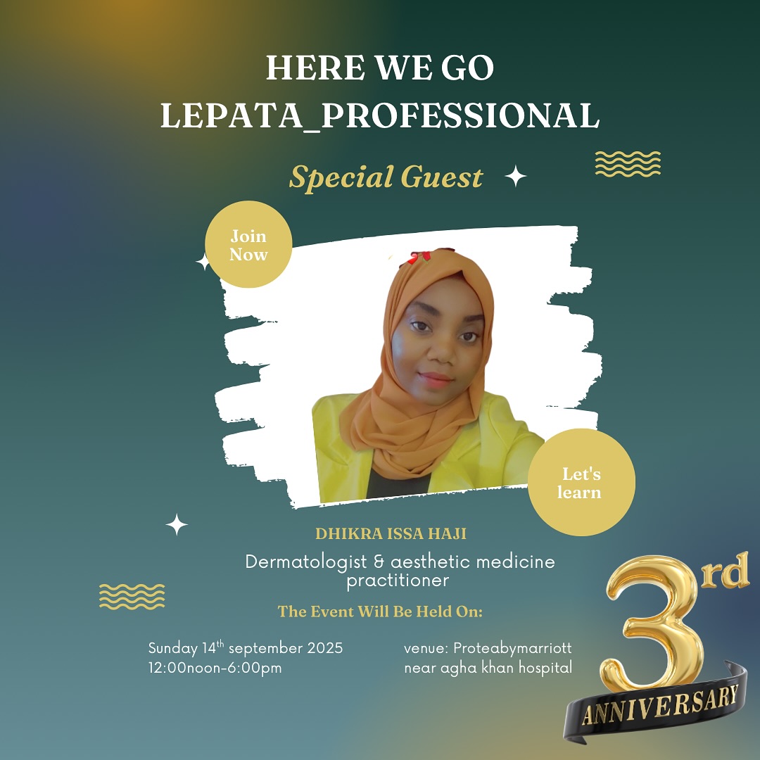 Dr Dhikra Issa dermatologist owner of @puretouch.znz is attending Lepata Professional Day!
We’re excited to welcome one of the amazing professionals shaping the beauty industry. 💅✨
Can’t wait to learn, connect, and grow together!
📍 Protea Hotel by Marriott
🗓️ [14-09-2025|
🕛 12PM – 6PM
#LepataProfessionalDay #BeautyExpertsTanzania #LepataCircle #ImAttending #SpaAndBeautyPros