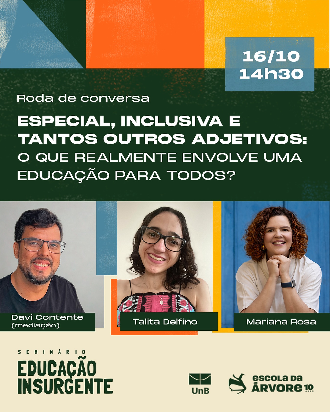 Quando dizemos “educação para todos”, estamos mesmo falando de todas as pessoas?
Quantas vezes a inclusão vira discurso, mas não prática?
Quantas vezes a diferença é nomeada, mas não acolhida?
Quantas vezes o direito à escola vira um percurso de barreiras?
Nesta roda de conversa, queremos ir além dos adjetivos. Queremos fazer perguntas incômodas, atravessar silêncios institucionais e pensar, com coragem, o que é necessário para que a educação seja realmente um direito e não uma concessão.
Mariana Rosa @marianarosa, ativista, educadora e conselheira do CNE; Talita Delfino @tltdelfino, educadora e pesquisadora da educação inclusiva; e Davi Contente @davi_contente, psicólogo escolar e pesquisador do Inep, nos convidam a construir sentidos coletivos para o que chamamos de “educação para todos”.
Vamos nessa escuta e provocação?
📍 Brasília/DF
📆 15 a 18 de outubro de 2025
🎟️ Inscrições pelo site: https://www.escoladarvore.com.br/educacao-insurgente
(link na bio)