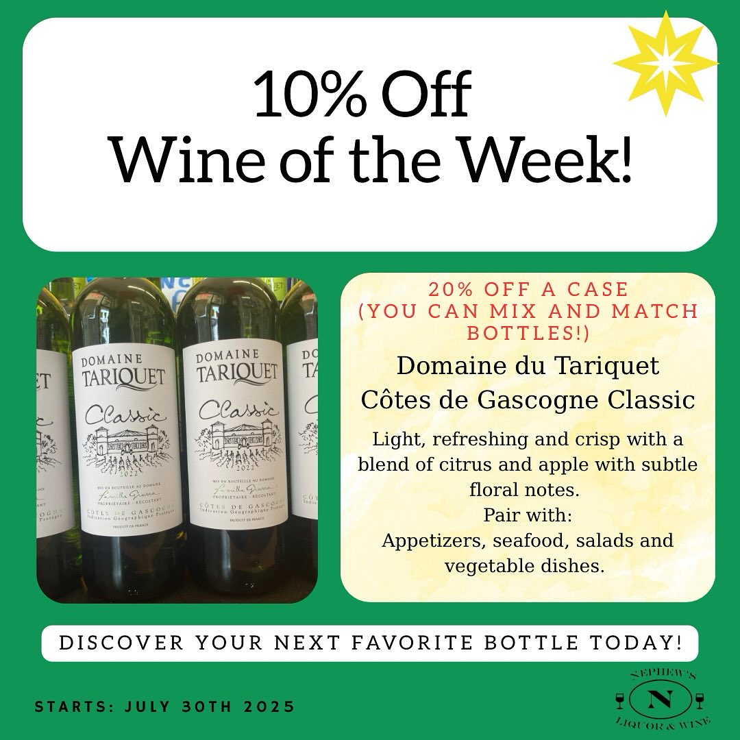 🥂 Come taste our Wine of the Week on Saturday at noon with Jimmy and Barrett! 🥂
This week we have a refreshing French white for you. #frenchwine#adirondacks#lakechamplain#vermont#quebec#canada#montreal#champlainny#upstateny#liquorstore