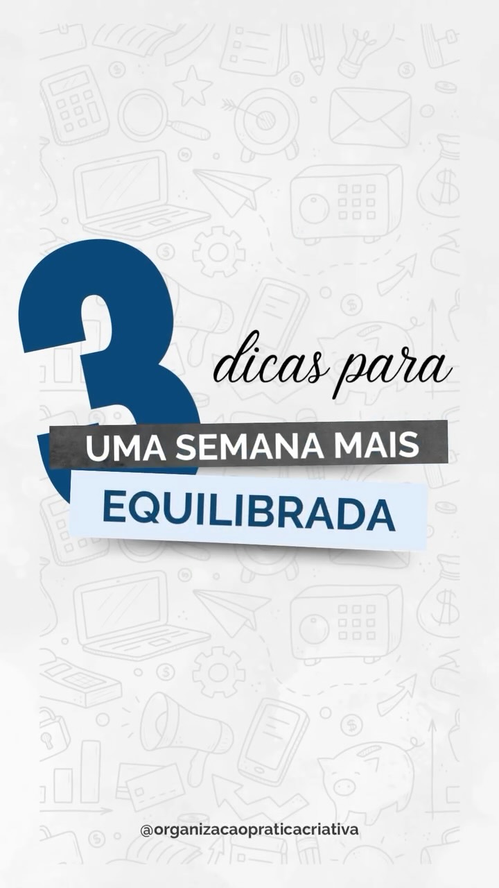3 DICAS PARA UMA SEMANA MAIS EQUILIBRADA:
1ª - Tome nota: prefira tomar nota ao invés de criar uma lista gigante e incontrolável na sua cabeça. Alivie a mente.
2ª - Foco: foque e siga na direção necessária para realizar o que precisa e deseja. Planejar é essencial.
3ª - Trabalhe com o inesperado. Pedras no caminho serão inevitáveis, mas ao invés de parar, faça como a água, contorne e vá adiante. Estabeleça o caminho.
#estilodevida #bemestar #produtividade #tempo #planejamento #organizacaopraticacriativa #personalorganizersp #organizaçãosp #organização #personalorganizersp #equilíbrio