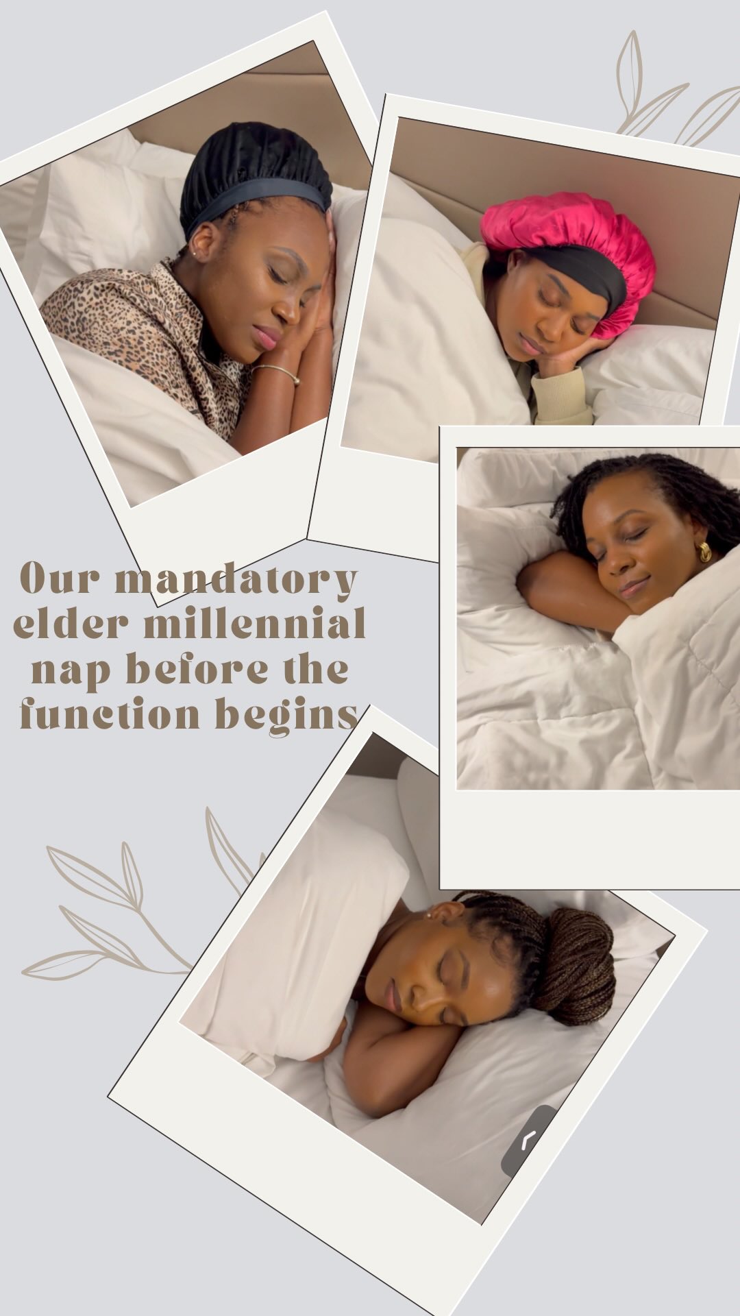 Our mandatory elder millennial nap before the function 😴
Because stepping out without at least 30 minutes of silence and darkness? Not happening.
We used to pregame with shots… now it’s with a power nap and electrolytes 😂
Be honest… do you need a nap before going out these days?
