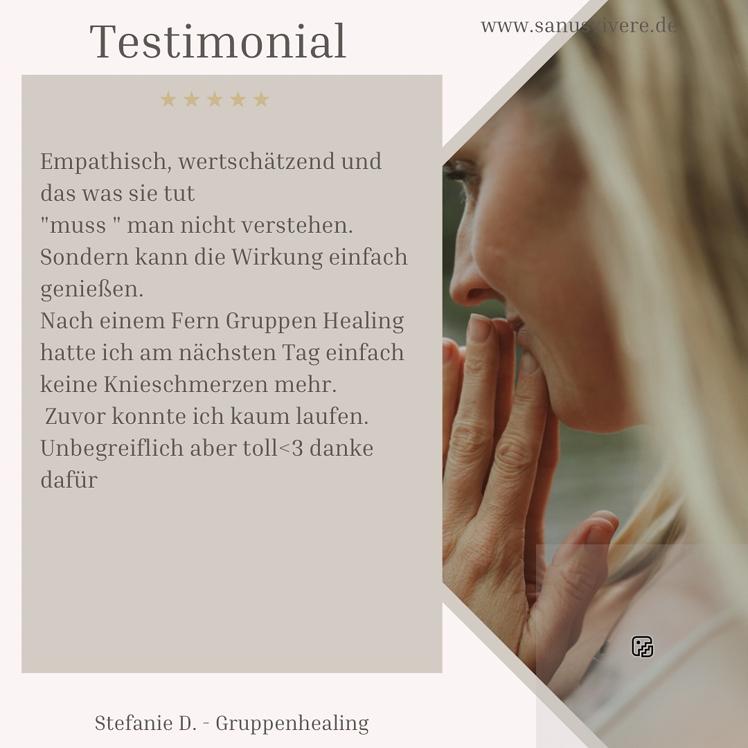 Und es geht mal weiter heute mit einem Feedback aus einem online Gruppenhealing ❤️
Immer mal wieder, wenn es mir zeitlich möglich ist, und ich einen Impuls dazu verspüren, biete ich diese Sessions an, zum reinschnuppern und sanft spüren, oder wenn es finanziell gerade schwieriger ist.
Hast Du Lust auf ein Gruppenhealing online? Oder warst du auch schon mal mit dabei? Berichte gerne von Deine Erfahrungen hier 🥰🩷🩷
Mehr zu meiner Arbeit auf: www.sanusvivere.de
#gruppenhealing #bewusstseinserweiterung #bewusstseinsarbeit #reiki #hypnose #innercircle #liebe #selbstheilung #kinesiologie #energetik #energiearbeit