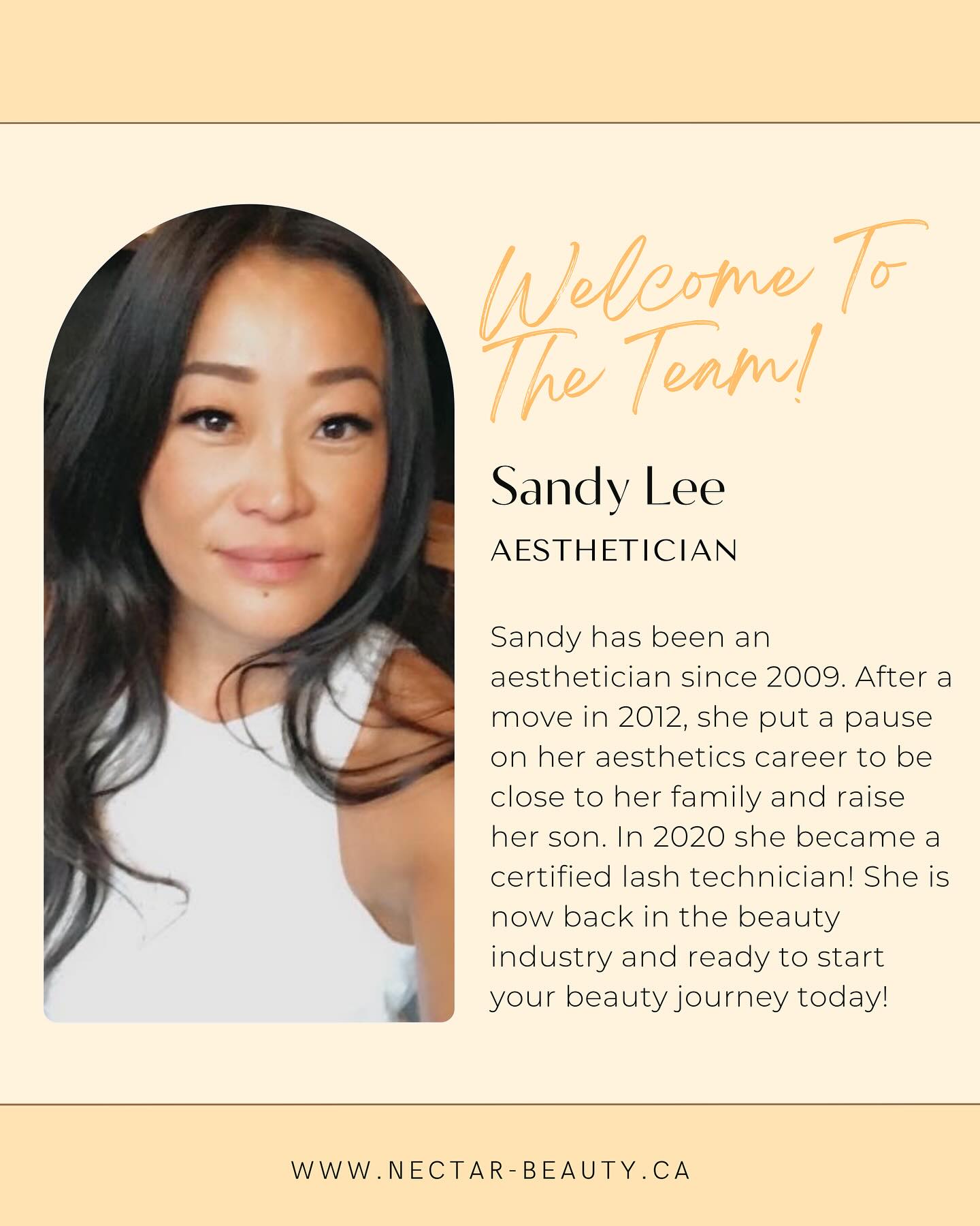 ✨ Meet Sandy – The Newest Face at Nectar Beauty! ✨
Please join us in giving a warm welcome to our newest team member, Sandy! 💕
Sandy is a passionate Aesthetician who began her career in 2009. After moving from Ontario to beautiful British Columbia in 2012 to be closer to family and raise her son, she took a step back from hands-on aesthetics—but never from her love of the beauty industry. She continued to grow her knowledge and skills working as a Spa Coordinator and Medical Office Assistant in a dermatology clinic.
In 2020, Sandy reignited her passion by becoming a certified Lash Technician and has been building meaningful client relationships ever since. Her mission? To help people feel naturally beautiful—inside and out—and to show that self-care is a powerful form of self-growth. 🌿💫
Sandy is thrilled to begin this next chapter at Nectar Beauty Boutique, and we’re just as excited to have her on board. Come say hello and let’s start this journey together! 💖
📱 604-440-5578
📧 hellonectarbeauty@gmail.com
🌐 www.nectar-beauty.ca
📍135-3388 Rosemary Heights Crescent, South Surrey
—
eyelash extensions, lashes, lash lift, skincare, permanent makeup, south surrey, white rock, small business, shop local
—
#southsurrey #southsurreybusiness #southsurreylashes #whiterock #whiterocklashes #lashextensions #eyelashextensions #browlamination #browtinting #browhenna #lashliftandtint #waxing #permanentmakeup #pmu #salon #sale