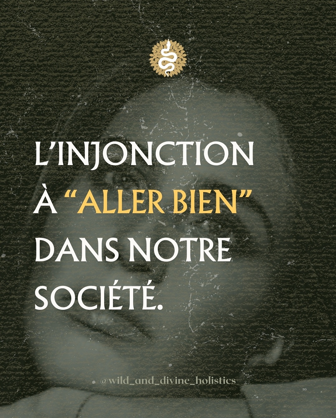 ✧ Dans notre société, aller bien est devenu une norme. Une exigence. Un objectif à atteindre.
Et si tu ne vas pas bien, il faut vite que tu changes ton mindset, que tu passes à l’action pour fuir ta douleur et la ranger dans un tiroir à l’abri de tous les regards. Si tu vas bien, on peut en parler, mais si tu ne vas pas bien alors là, on te tourne le dos, on ferme les portes et on te dit qu’il faut te reprendre…
Mais parfois, tu ne vas pas bien et il n’y a rien à réparer.
Juste un espace intérieur où être présent. Des énergies à laisser s’exprimer.
✧ “Aller bien”, ce n’est pas sourire tout le temps, ni être productif, ni rayonner sur commande.
Aller bien, ce n’est pas fuir ses ombres sous prétexte de lumière.
Aller bien, c’est pouvoir se sentir vivant même au cœur de l’inconfort, des tensions, des difficultés.
C’est être traversé, touché, parfois submergé — sans perdre l’ancrage.
C’est honorer la vérité de l’instant, au lieu de s’exiger la paix à tout prix.
✧ Dans mes accompagnements, on ne vient pas pour aller bien. On vient pour renouer avec le vivant,
avec le souffle, le tambour du cœur et de la vie, la chair, les os, le sang, les vagues de l’océan en soi, le feu intérieur, la joie oui mais les peines aussi.
On vient renouer avec cette humanité sensible qu’on nous a appris à dissimuler et exiler.
Et parfois, c’est dans ce “je ne vais pas bien” que tout commence… ✨
#authenticité #therapiepsychocorporelle #trauma #accompagnementholistique #émotions #somatique #wildanddivineholistics #alignement