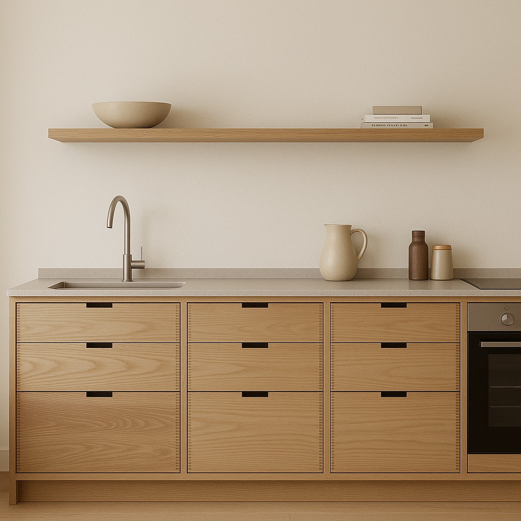 If you are after a Scandinavian or Danish-inspired kitchen, I would suggest going for natural wood cabinet doors with dovetailed drawer fronts. Clean lines, simple hardware or none at all, and a neutral backdrop help the wood grain stand out without making the space feel busy. It's warm, minimal, and fresh.
.
.
.
#danishdesign #scandidesign #nordicdesigns #nordickitchendesign #scandikitchendesign #hyggelife #bespokekitchen #bespokekitchendesign #oakkitchen #dovetail #dubaidesign #dubaiinteriors #dubaiinteriordesign