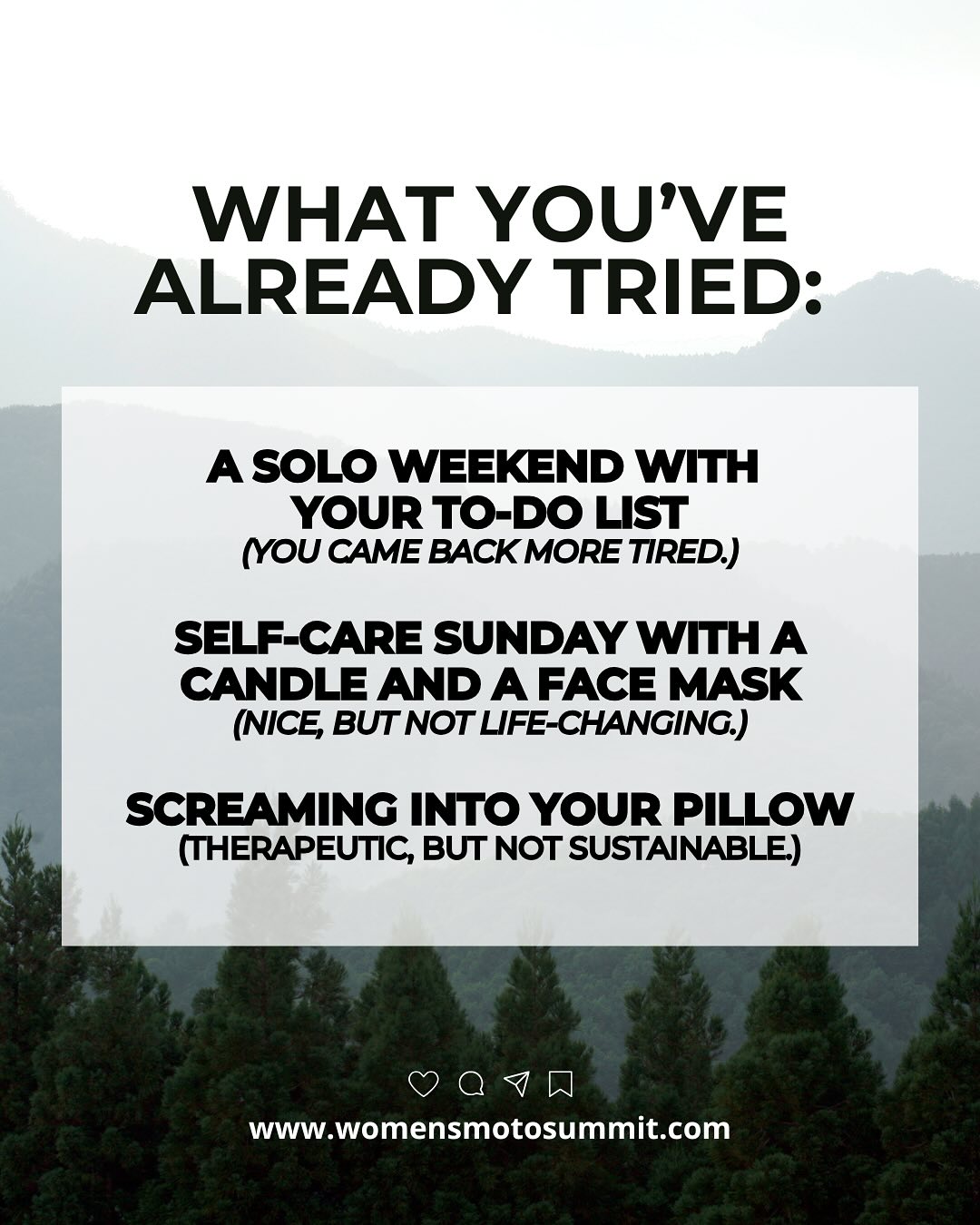 You’ve spent $325 on worse.
A forgettable night out.
A hotel room with moody lighting and no peace.
A wellness workshop that turned into a product pitch.
But what if that same $325 got you a nervous system reset?
✨ 3 nights under the stars in Squamish
✨ Yoga, reiki, cold plunges, and sound baths
✨ Business, financial, lifestyle & health classes
✨ Led by Vancouver’s top instructors & coaches
✨ Live music, community, fresh morning coffee and breakfast burritos you’ll dream about
The Women’s Moto & Wellness Summit isn’t just a retreat. It’s your end-of-summer exhale.
Come slow down, move your body, reconnect with yourself, and be held by women who get it.
📍Squamish, BC (an hour from Vancouver)
📆 3 nights / 2 full days | August 29–Sept 1
💻 Tickets + info → womensmotosummit.com
⏳ Only 30 days left
Tag a woman who needs this.
(No moto required.)
#VancouverWellness #SquamishRetreat #BCWomensRetreat #VancouverEvents #WomensRetreat #VancouverYoga #WellnessRetreatCanada #EndOfSummerReset #BCEvents #WomensCircle #VancouverCommunity #HealingRetreat