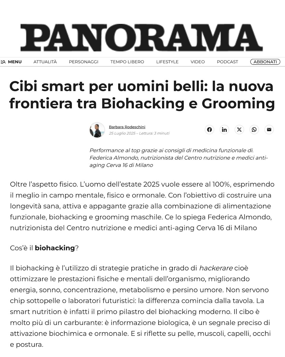Alimentazione mirata, biohacking e bellezza maschile: un nuovo approccio alla cura di sé.
Ne parlo su @panorama_it con @barbara_rodeschini , tra smart food e rituali quotidiani che fanno davvero la differenza ✨
Grazie di cuore per l’ascolto e l’attenzione a un tema ancora poco esplorato 💙