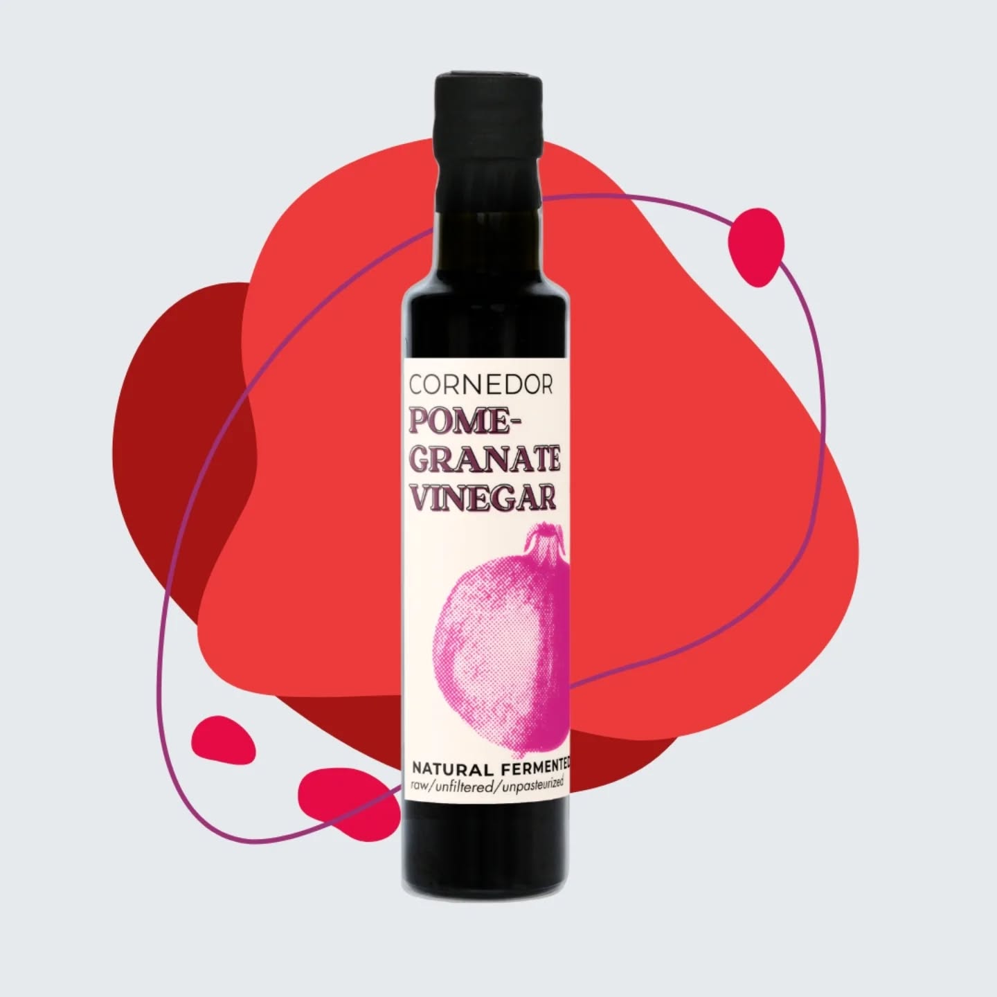 CORNEDOR – Pomegranate Vinegar | 250 ml | Raw, Unfiltered, Unpasteurised, With the Mother |
100% Natural Fermented Pomegranate Juice | Salad Dressing, Marinades, Cooking
● 🥗 Add flavour to salads: Its fruity, tangy taste elevates any fresh salad.
● 🍖 Perfect for meat and poultry marinades: Tenderises and adds a sweet-sour balance
● 🥬 Finishing touch for vegetables: Enhances the taste of steamed or roasted veggies.
● 🍚 Brightens grains and legumes: Adds freshness to bulgur, lentils, and quinoa dishes.
● 🧴 Ideal for homemade sauces and glazes: Create vibrant dressings and shiny glazes.
● 🍹 Great in fermented drinks: Mix with soda or tonic for a refreshing, healthy drink.
● ☀️ Start your day with it: Add a few drops to water in the morning to support digestion.
● 🧂 Boost dips and mezes: Adds depth to hummus, yoghurt dips, and spreads.
● 🌿 Natural, additive-free, and vegan: Made from fermented pomegranate juice only;
gluten-free and no refined sugar.
#Cornedor
#CornedorVinegar
#PomegranateVinegar
#NaturalVinegar
#ArtisanVinegar
#GourmetCondiments
#FoodieFinds
#HealthyRecipes
#SaladDressing
#MarinadeMagic
#FermentedFlavour
#FlavorElevated
#SweetAndTangy
#InstaFood
#FoodLovers
#KitchenInspo
#TastyTuesday
#VeganFriendly
#SuperfoodSeasoning