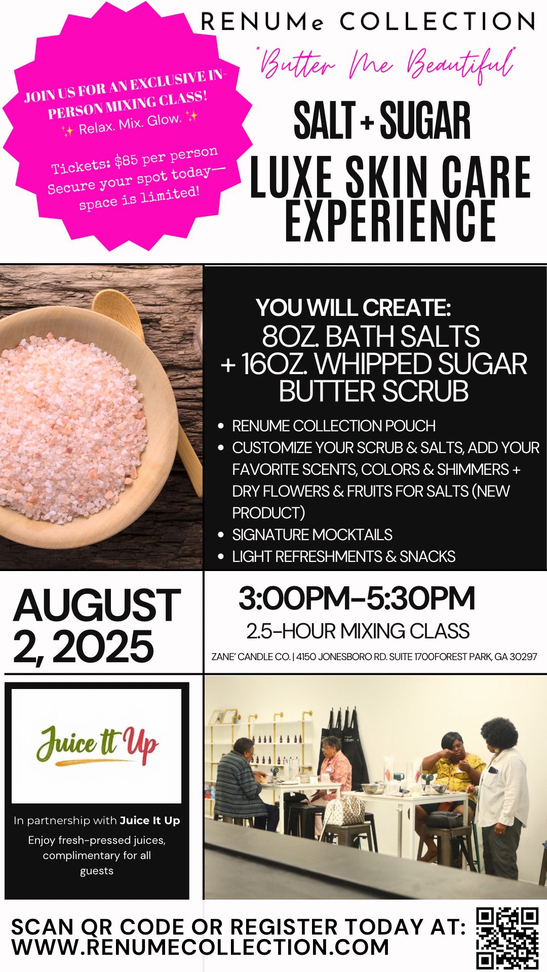 🚨LAST CLASS OF THE SEASON!
Tickets for SALT + SUGAR: Luxe Skin Care Experience close July 31st at 11:58 PM — no exceptions!
We’re going out with a glow 💫 — mixing up 16oz sugar scrubs and 8oz bath salts together in this fun, hands-on experience.
This is your final chance to join us before the season wraps — don’t miss it! Grab your ticket now and let’s create, connect, and unwind. 💛✨
www.renumecollection.com
#thingstodoatl #renumecollection #naturalskincare #selfcareexperience #classes