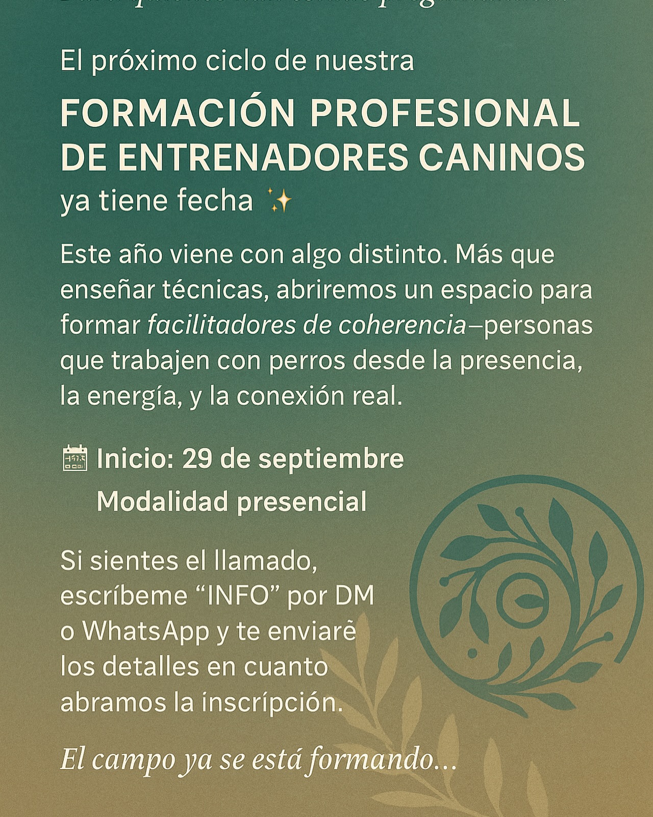 💬 Si sientes el llamado, escríbeme “INFO” por DM o WhatsApp y te enviaré los detalles en cuanto abramos la inscripción.