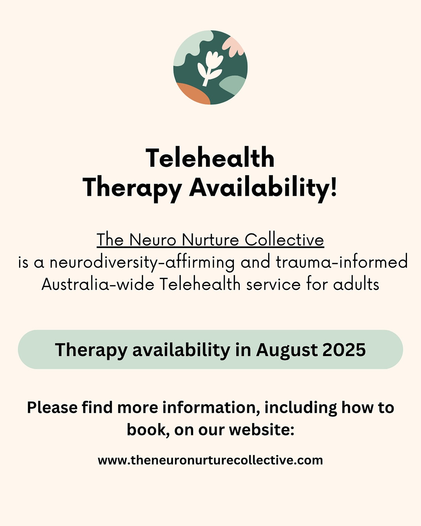 We are welcoming another therapist to The Neuro Nurture Collective! We have some availability remaining in August (which will increase in September)😊
We support adult clients with MHTP and self managed NDIS, with understanding themselves and their identity, stress and burnout, anxiety and depression, self doubt, OCD, parenting (especially in the context of neurodivergent families), and perfectionism.
Sally is a warm, grounded, and present therapist who exemplifies the values of The Neuro Nurture Collective. She collaborates with clients and centres their voice and goals, is adaptable and adjusts her approach to best support the client’s needs, and is deeply reflective.
I am so excited to welcome her to the team, and it brings me immense joy to know clients will get to benefit from her affirming support.
If you would like to know more, please feel free to send us a message through the website, or email admin@theneuronurturecollective.com.