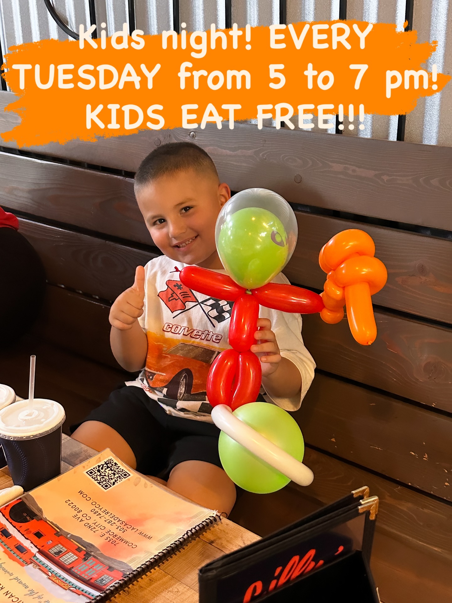 Tuesday nights just got a whole lot better! Kids eat free from 5-7 PM at La Casa Del Rey and Gilly’s Cantina! Don’t miss The Denver Balloon Guy! 7035 E 72nd Ave. Commerce City! #kidsnight #lacasadelrey #thedenverballoonguy #denverballoonguy #freefamilyactivities