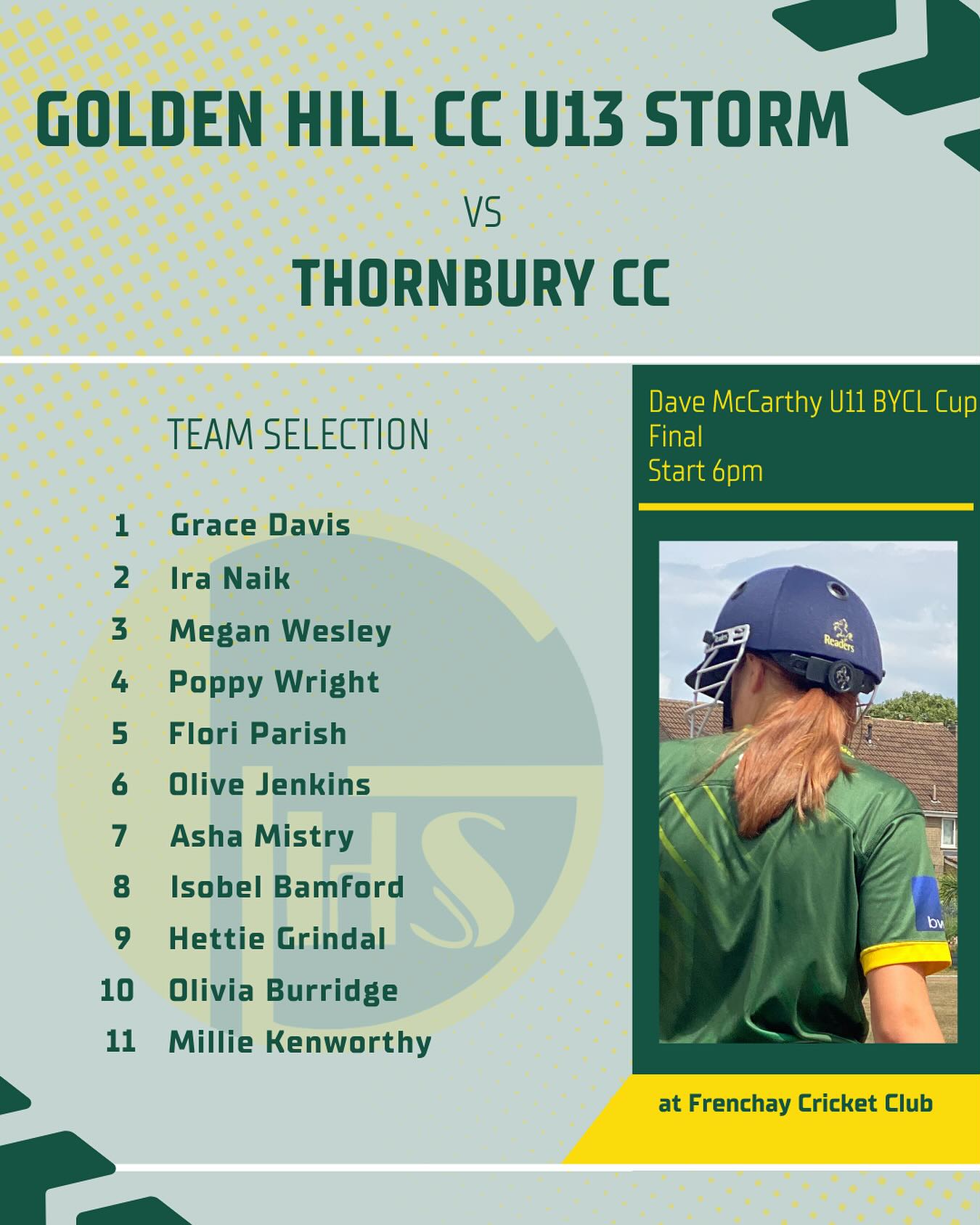 Good luck to our girls’ U13 Storm this evening! Go well!