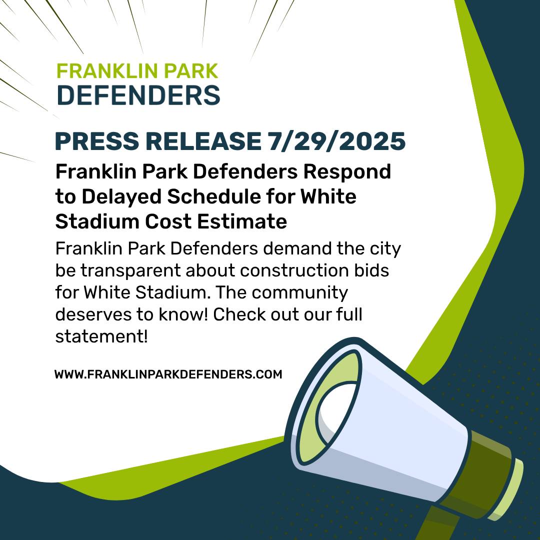 The Franklin Park Defenders are calling on the city to make the construction bids for White Stadium public! Delayed timelines increase community concerns. Let your voice be heard! Link in Bio #FranklinPark #Transparency