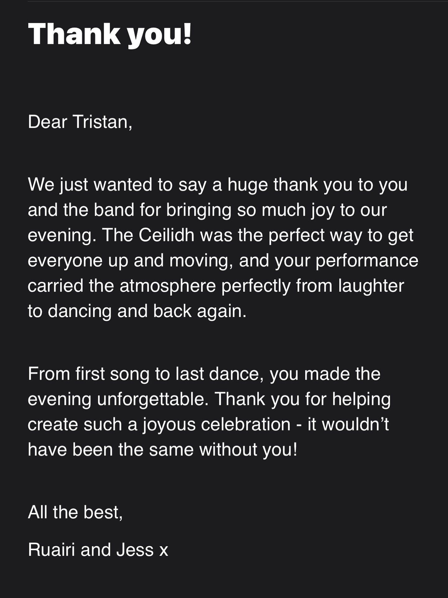 Testimonial! ❤️. @ro_barrett vocals @tristanevansgtr @alleyaviolin @mr.quilter bass and Gary Mackenzie 🥁 #weddingband #Irishmusic #irishtrad ##weddingentertainment #entertainmentindustry #livemusic #coverband #Irishweddingbanduk #functionband #rockcoversband #miraclecure_band #thescene #indiecoversband #ibanez #ibanezprestige #fishman #martinaudiolondon #voxampsuk #weddingbands #corporateevents #irishtrad #Irishmusic #turbosound #eventsplanner #ceilidh #ceilidhband #corporateeventplanner #corporateevents #myweddingsuppliers #folkweddingband #miraclecure_band