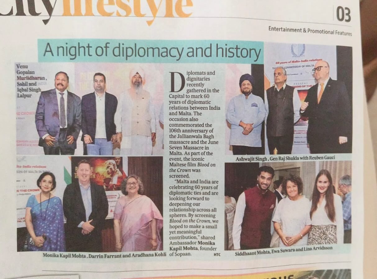 Press coverage for Sopaan’s screening of ‘Blood on the Crown’ in New Delhi, May 2025.