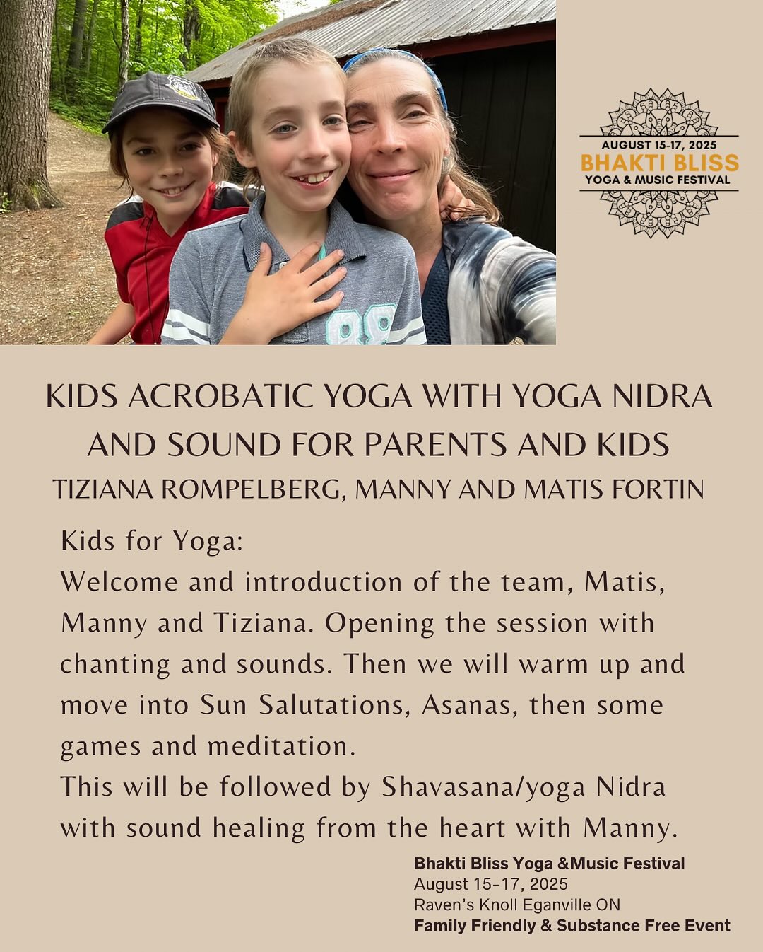 This offering highlights the beauty of this festival - family friendly and welcoming 💖
This amazing family is going to offer a full experience including yoga for your little (and even you) followed by Manny offering an intuitive sound bath!
#intuitivechildren #bhaktibliss #familyyoga #childrenknow #childlike