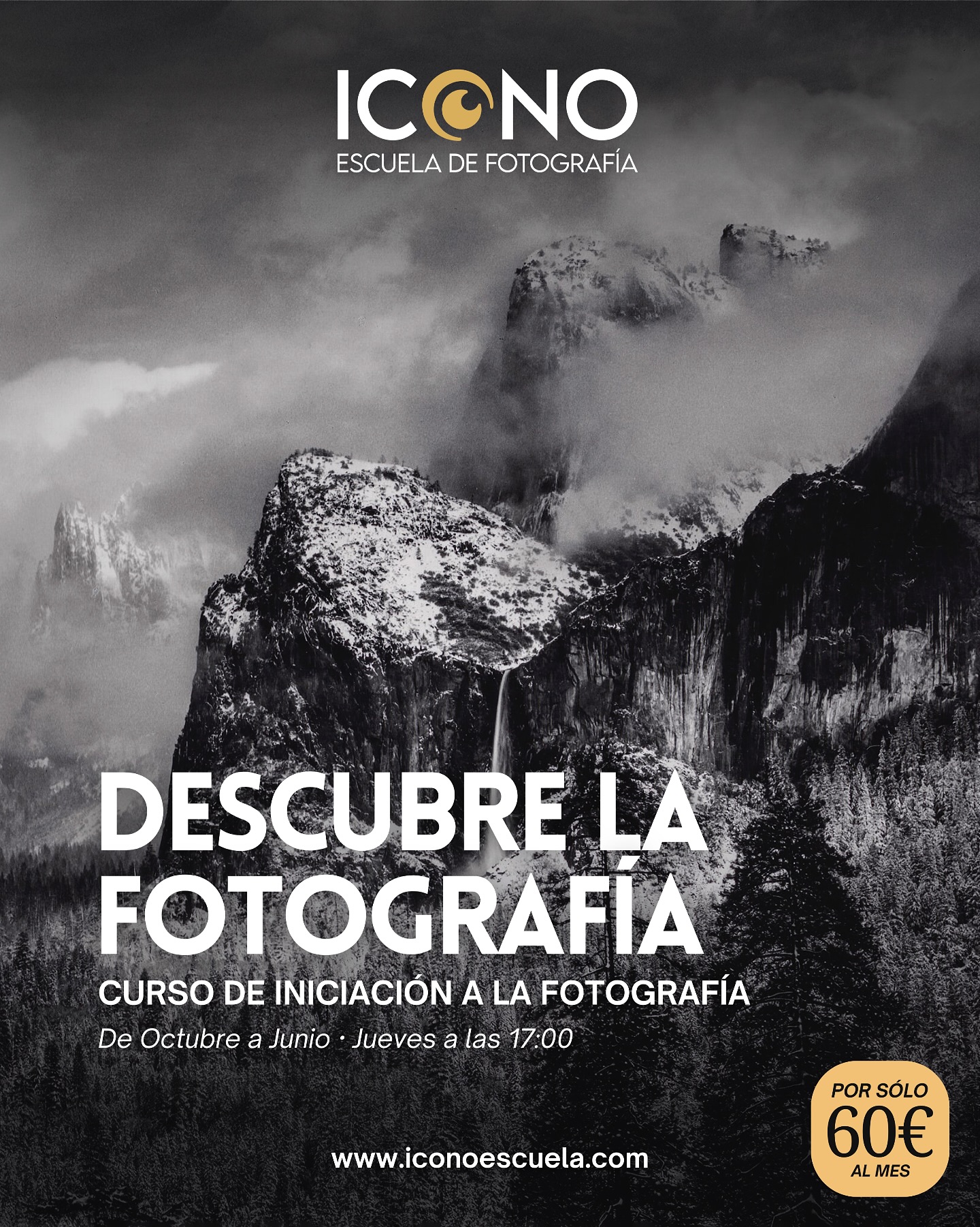 Curso de Iniciación a la Fotografía
¿Quieres aprender fotografía desde cero y empezar a crear imágenes con intención, calidad y emoción?
Este curso es para ti.
🎯 ¿Qué aprenderás?
– A manejar tu cámara con soltura, sin depender del modo automático
– Los fundamentos de la composición y el control de la luz
– A observar mejor, anticiparte y captar el instante justo
– A conocer grandes referentes de la fotografía y aprender de su mirada
– A transmitir emociones con tus fotos desde el primer día
🧪 Metodología práctica y progresiva
– Clases teóricas + prácticas presenciales
– Críticas fotográficas semanales
– Introducción al revelado digital
– Exploración de los cuatro grandes géneros fotográficos: retrato, paisaje, bodegón y reportaje
📆 Duración: octubre – junio (9 meses)
💰 Precio:
– 60 €/mes un curso
– 90 €/mes dos cursos
Sin matrícula
🎓 Para quienes empiezan o quieren afianzar su base técnica y creativa
No necesitas experiencia previa, solo ganas de aprender.
👥 Y además…
– Acceso a nuestra comunidad ICONO
– Actividades gratuitas y contenidos exclusivos
– Clases grabadas disponibles para siempre
– Seguimiento individual con un mentor
– Exposición fin de curso
📲 Más información:
📞 +34 679 898 782
🌐 www.iconoescueladefotografia.com