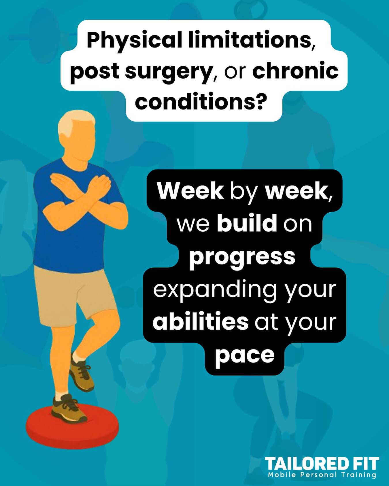 Work with what you have — and build from there.
You don’t need to be fitter, stronger, or more flexible before you start.
The body you have right now is enough.
✅ We modify.
✅ We adapt.
✅ We build confidence one step at a time.
Your limitations don’t define you — your consistency does.