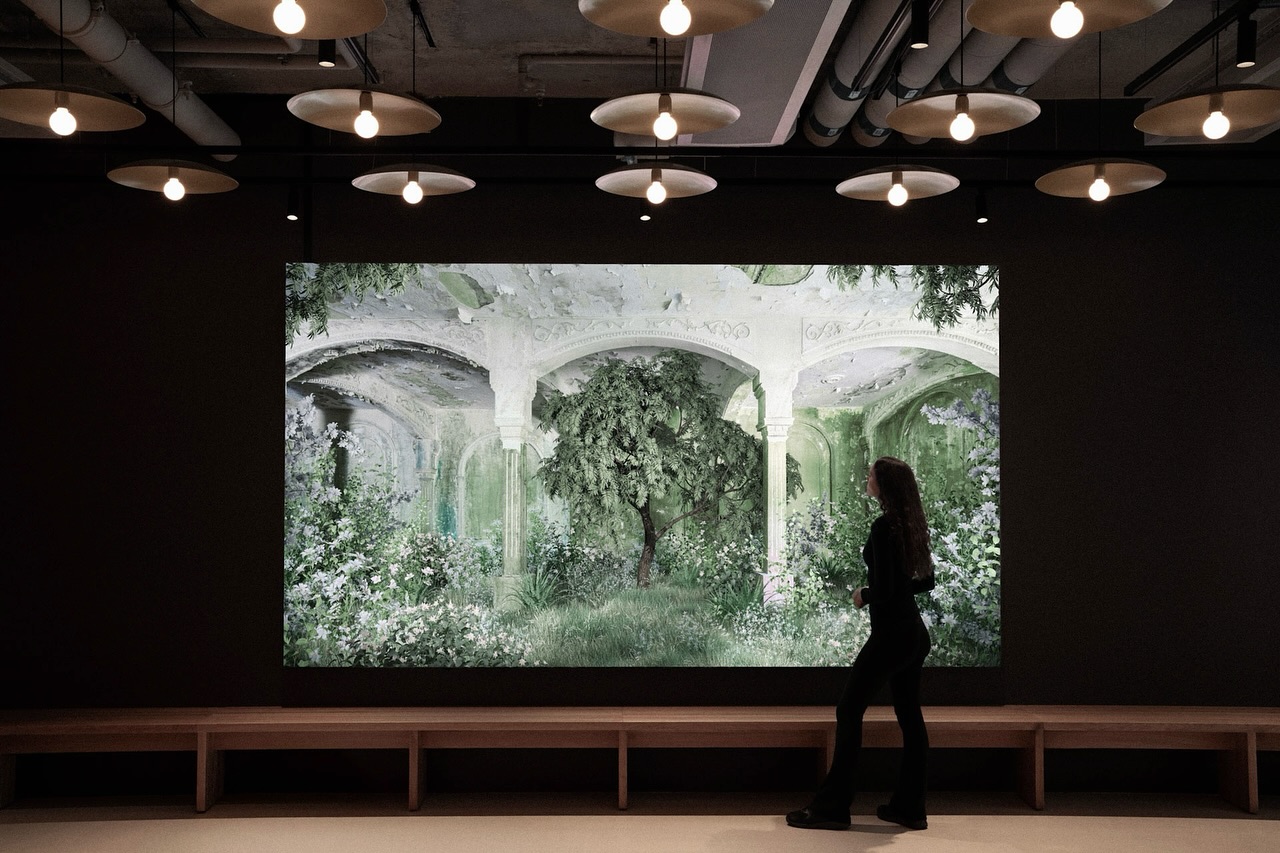 'Resilience' (2025) on display in Stockholm, Sweden.
This piece depicts an abandoned former hotel that we’ve overgrown with digitally sculpted flora, located outside of Beirut, Lebanon.
The artwork will be included in our upcoming exhibition in Dubai at @leilahellergallery