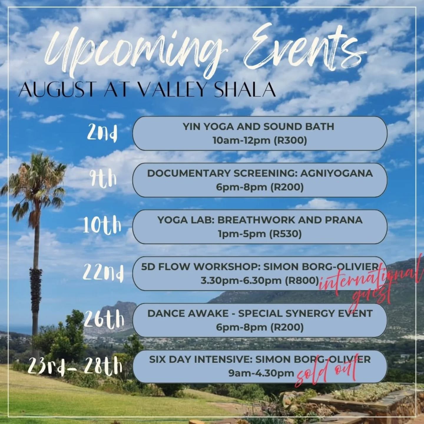 We have a busy month at Valley Shala!! 💃🧘♀️💫🌕🕉
Follow Linktree in our bio for all the ticket links. We can't wait to have @simonborgolivier and @bemjanana with us for the 5D flow YogaSynergy workshop and intensive.
Last few spots available for the Friday afternoon workshop so PLEASE book to avoid disappointment! Intensive is sold out but you can DM us to get onto a waitlist.
And we have added a special @danceawake event during that week. Consious dance at Valley Shala with @awakehumanbeing Brian Bergman 💫
But first. Join us for the Agniyogana Screening 🌕 for the upcoming full moon. This award winning documentary is a beautiful peek into the world of traditional Hatha Yoga and Buddhist Tantra from Northern India and Tibet.