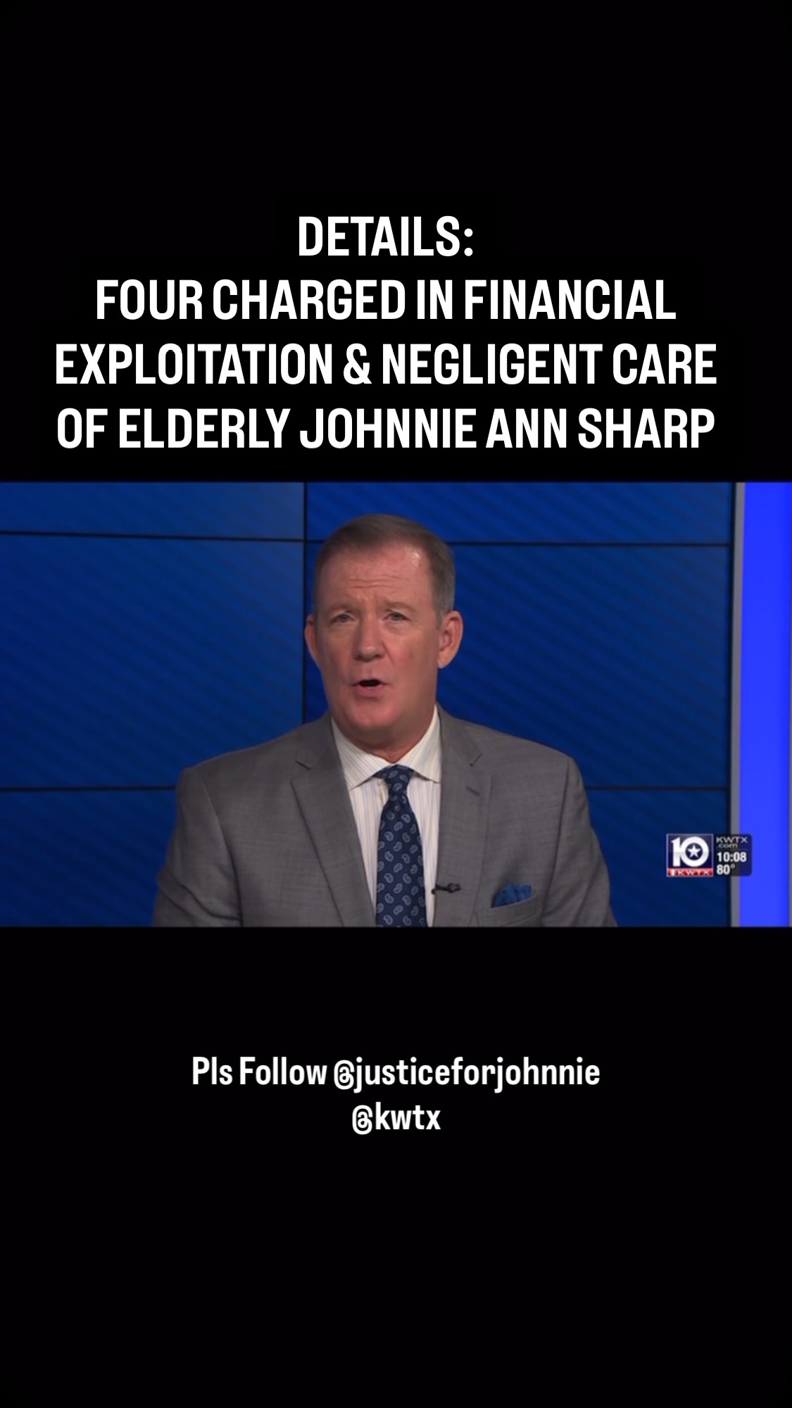 UPDATE - WACO, TX - JUSTICE FOR JOHNNIE. There is still more work to do but THIS IS A HUGE WIN!!! GUARDIANS, sometimes "Care-Givers" & CONSERVATORS typically never want to give up the reigns that they hold on our Elderly Loved Ones & Friends. But this man had to resign. Congratulations Brad Sharp & Ashley Karger YOU ARE WARRIORS for your Family!!! Keep going!!! 🔥🔥🔥🔥We ALL support you and stand with you. ELM-USA will always stand with the SHARP FAMILY as they work to get their Mom full & complete Justice.
@justiceforjohnnie
@bradsharp73 @ashleykarger
Video & Image Credit: @kwtx
#johnnieannsharp #justice #elderrights #humanrights #civilrights #civilrightsmovement #constitutionalrights #adarights #activism #wewillnevergiveup #win #guardianshipabuse #conservatorshipabuse #guardianship #conservatorship #endit #fyp #watch #johnniesharp #donalsharp #bigred ❤️🩹💔🫶