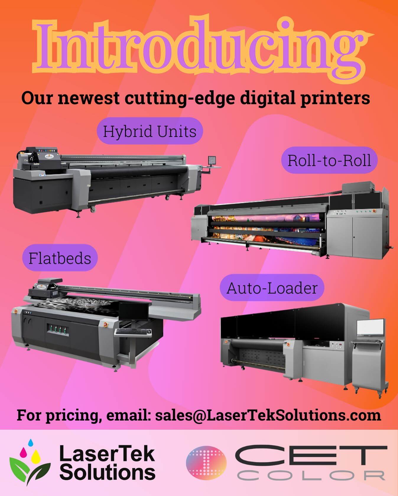 Check out our newest product line, @cetcolor printers.
💡learn more by emailing sales@laserteksolutions.com
