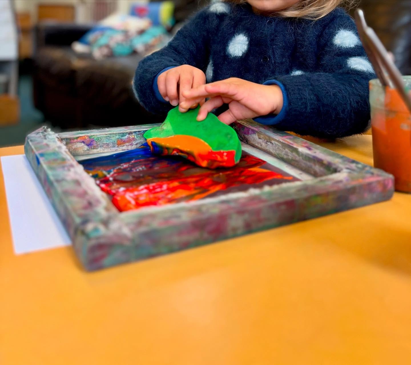 Screen painting art with kaiako Sally today.