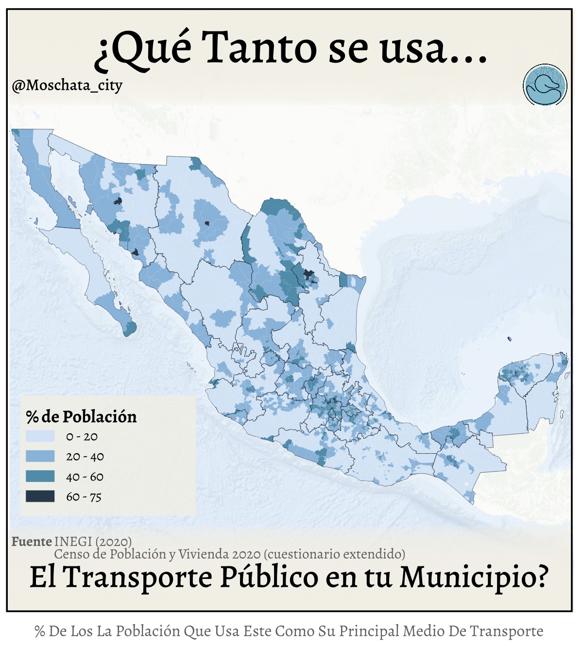 Este es el uso de transporte público por municipio en el país.
En #mexico existen 403 municipios que tienen este como su principal medio de transporte. los camiones, metros, trenes, teleféricos y demás permiten desplazarse a millones de personas dia con dia, es el segundo medio sólo detrás de caminar.
De estos, extrañamente #nuevoleon cuenta con 5 de los 10 municipios con más usuarios. Estos son #pesqueria #elcarmen #salinasvictoria y #juarez , todos en la zona metropolitana de Monterrey.
¿Te interesa aprender de temas geográficos y estadística? sigueme para aprender más de esto.
#Moschata #transportepublico #movilidad