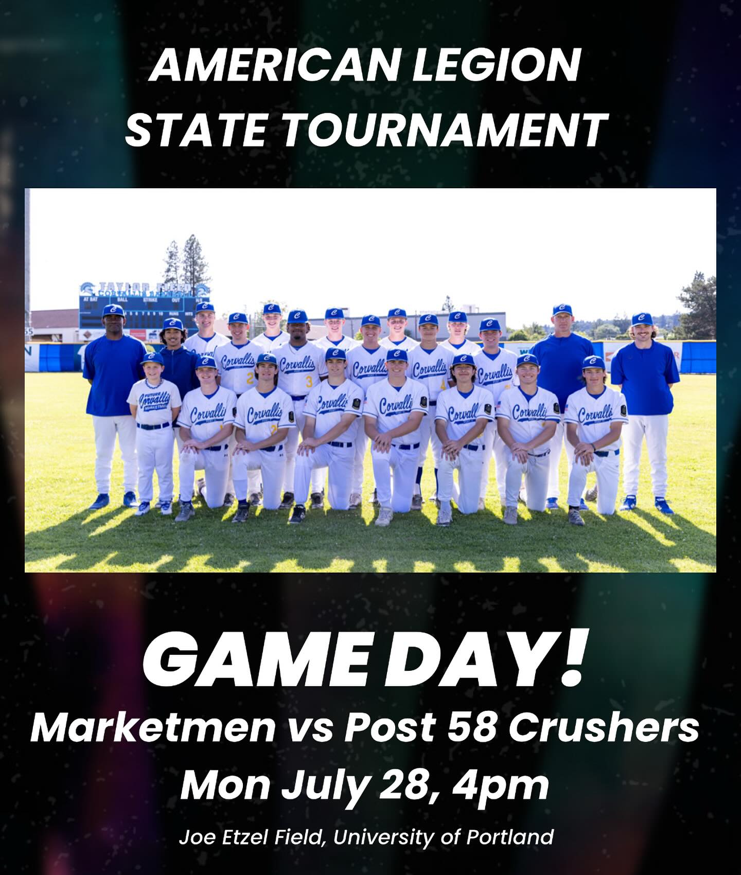 Your Gerding Marketmen will face the Post 58 Crushers today at Joe Etzel Field University of Portland, 4pm. Let go Grocery Boyz!