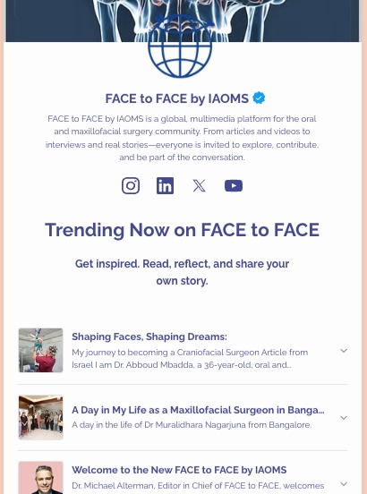 🆕 Introducing: What’s Trending on FACE to FACE
Surgeons around the world are sharing stories, ideas, and experiences—and now it’s easier than ever to explore what’s new.
🔗 Check out what’s trending now on FACE to FACE and consider sharing your own voice with the global OMS community.
Visit the link in our bio or go to: links.iaoms.org/trending-now
#IAOMS #FACETOFACE #OralSurgery #OMSvoices #SurgeonsShare