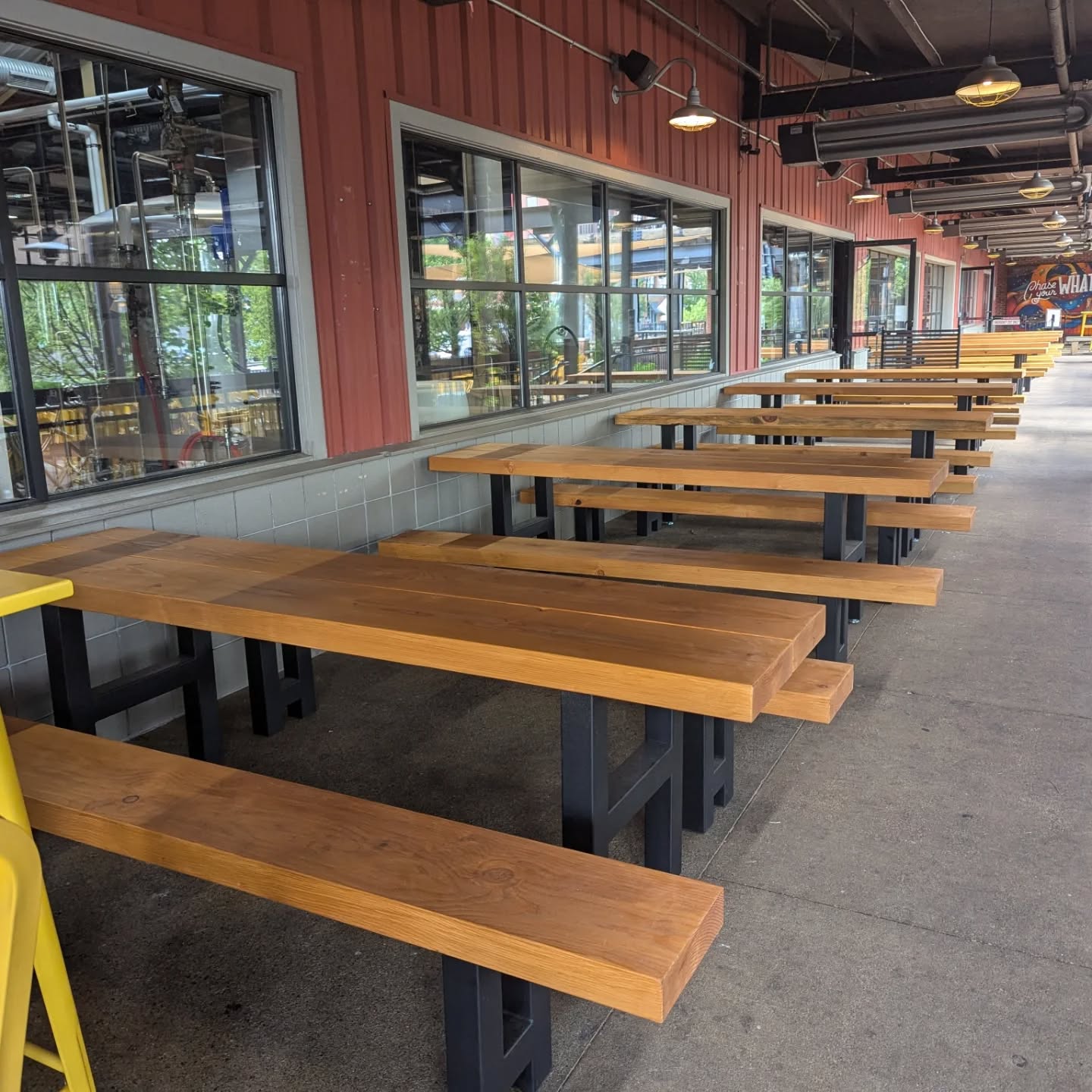 Been to Founders lately? The picnic tables just got a well-earned facelift. We repurposed what we could—patching and repairing salvageable boards—and replaced the rest with fresh 3x12 Douglas fir beams. Custom-fabricated table bases and new bench legs took the place of the worn-out originals. This project follows up on last year’s taproom tables and bar refresh, continuing the tradition of using reclaimed materials, durable craftsmanship, and thoughtful design.