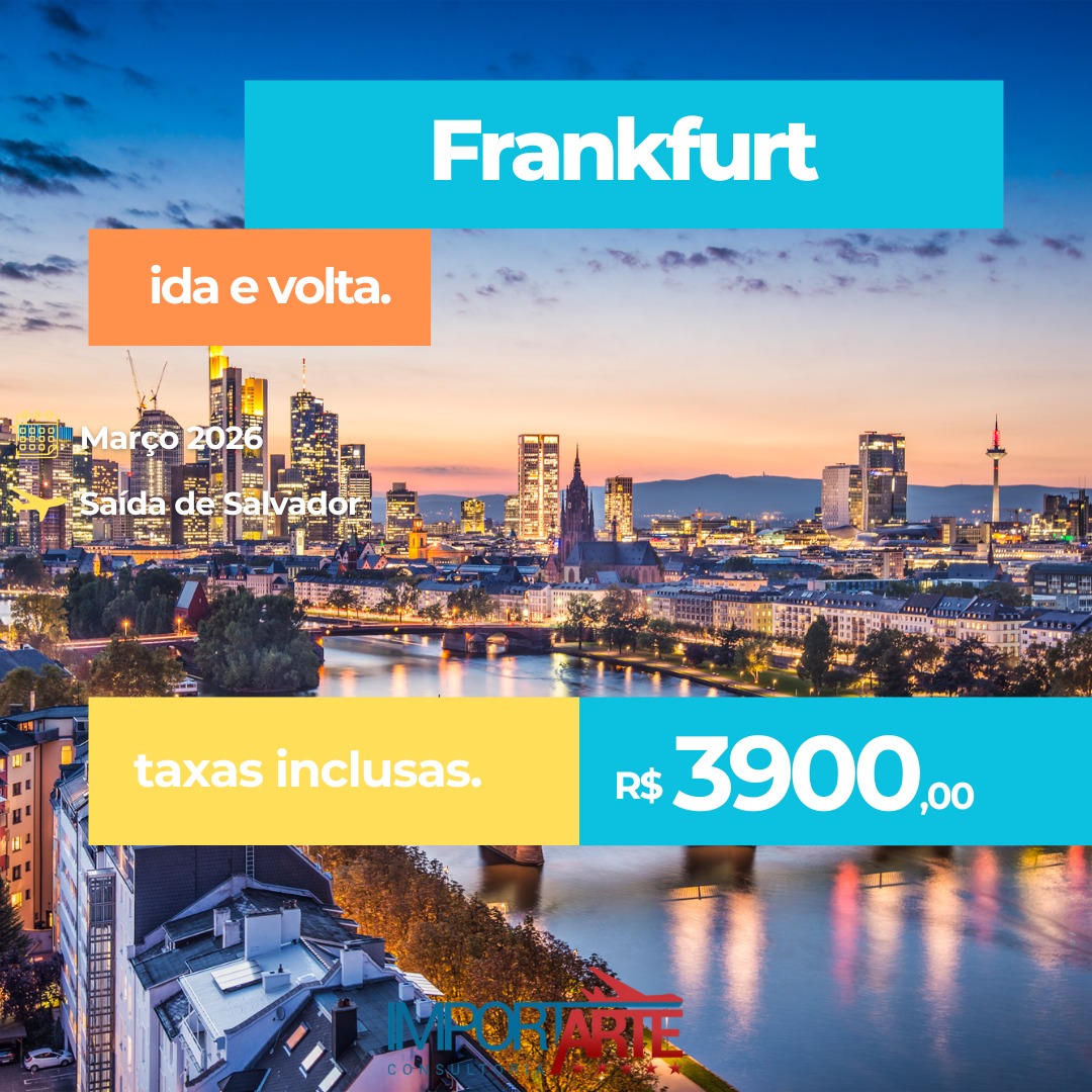 🇩🇪 Destino: Frankfurt!
📅 Embarque em março de 2026
🛫 Saída de Salvador
🔁 Ida e volta com taxas inclusas
💰 Apenas R$ 3.900,00!
A oportunidade perfeita para conhecer a Alemanha com conforto e economia! 🏙️✨
Frankfurt é moderna, vibrante e cheia de cultura, ideal para quem quer viver uma experiência europeia inesquecível!
📲 Atendimento rápido e personalizado no WhatsApp: (22) 2350-3932
Siga @consultoriaimportarte para mais promoções imperdíveis!
#Frankfurt2026 #PassagemAérea #EuropaComDesconto #Alemanha #PromoçãoDeViagem #ConsultoriaDeViagem #ImportarteConsultoria #SalvadorFrankfurt #ViagemInternacional