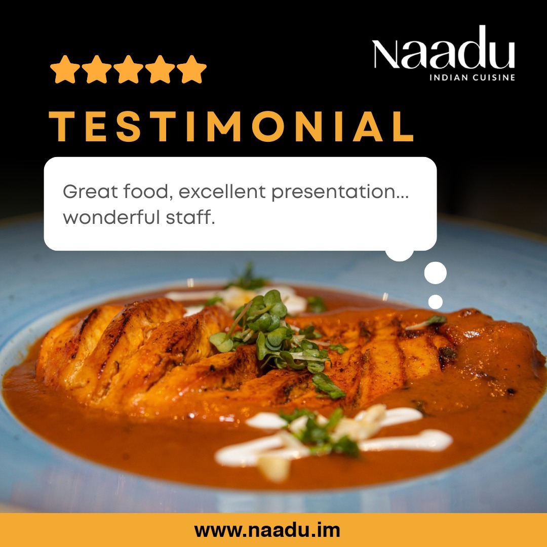 Here’s what our happy diners have to say:
“Great food, excellent presentation… wonderful staff.”
From mouth-watering dishes to warm service, Naadu Indian Cuisine is here to delight your senses!
Ready for an unforgettable dining experience?
Book your table today!
www.naadu.im
#NaaduIndianCuisine #Testimonial #GreatFood #IndianFood #CustomerLove #NaaduIm