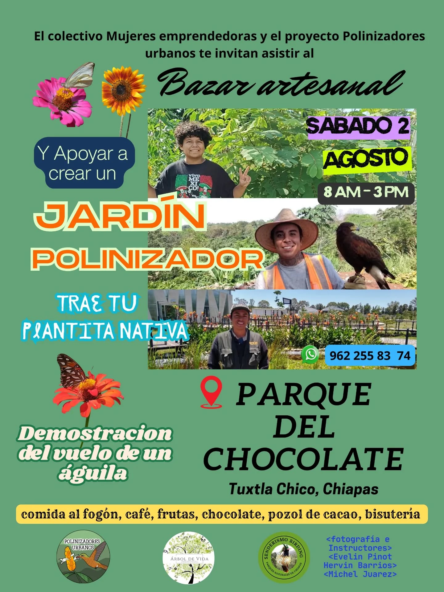 Este sabado 2 de Agosto Acompañanos a reforestar con arboles nativos y a sembrar plantas para polinizadores en el Parque del Chocolate en Tuxtla Chico 🐛
Estaremos trabajando en colaboración con Mujeres Transformadoras y Emprendedoras de Tuxtla Chico Árbol de Vida y Así era Chiapas-Maya
Ven a pasar un sábado familiar y ayúdanos a crear una parada mas para los polinizadores en la costa de Chiapas 🐝🦋🦇
#educacionambiental #reforestacion #TuxtlaChico
