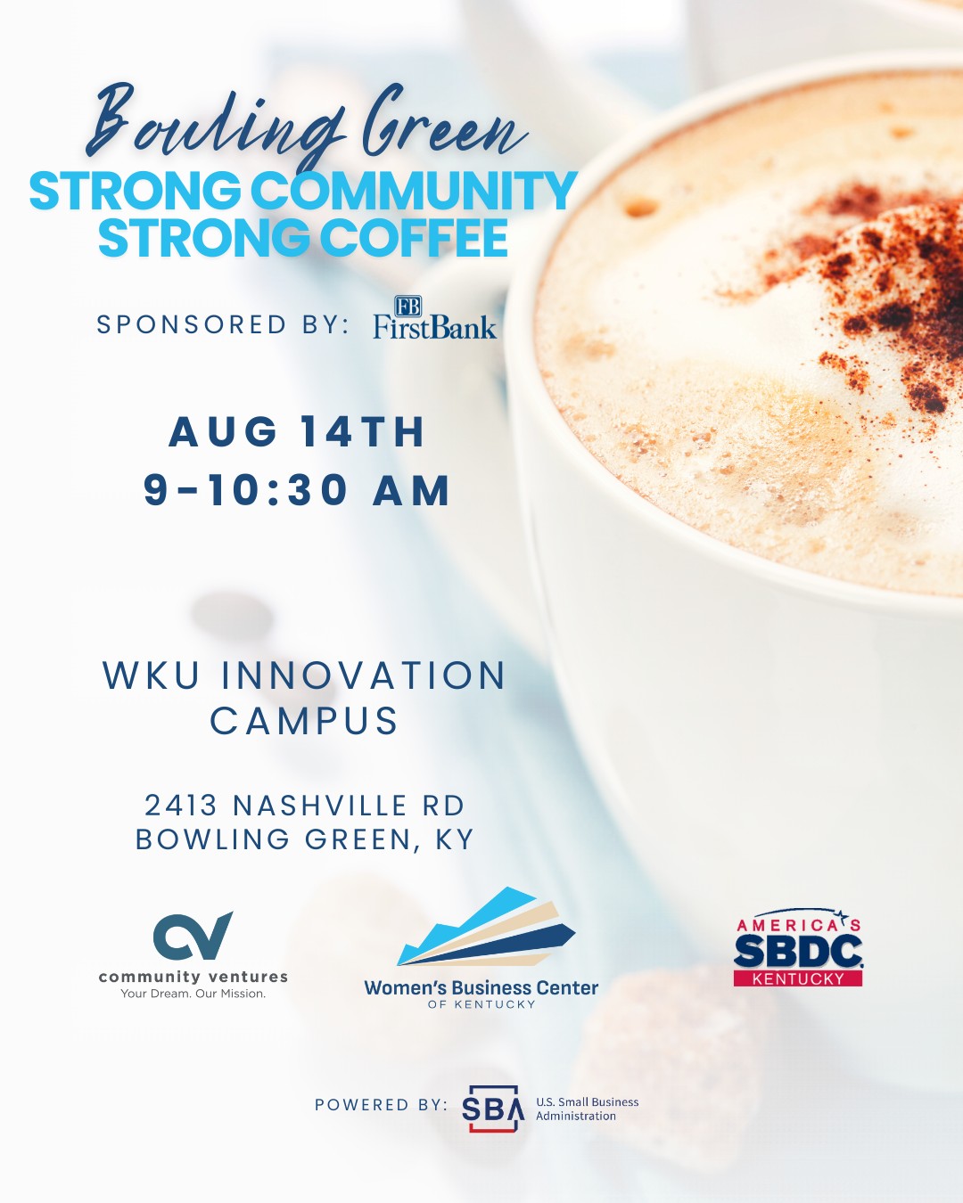 ☕ Join us August 14 at 9AM CST for Strong Community, Strong Coffee in Bowling Green!
We’ll be diving into Succession Planning with Jenny Jacobs of Defying Dementia—a vital topic for business owners, nonprofits, and community leaders planning for long-term impact.
📍 WKU Innovation Campus
🎙️ Sponsored by WKU Create, Q Coffee Emporium, & First Bank
Bring a friend, grab a coffee, and let’s build a stronger community together.
👉 RSVP now: https://www.eventbrite.com/e/bowling-green-strong-community-strong-coffee-2025-tickets-1123861603309
💛 Share this post to invite someone who needs to be in the room.