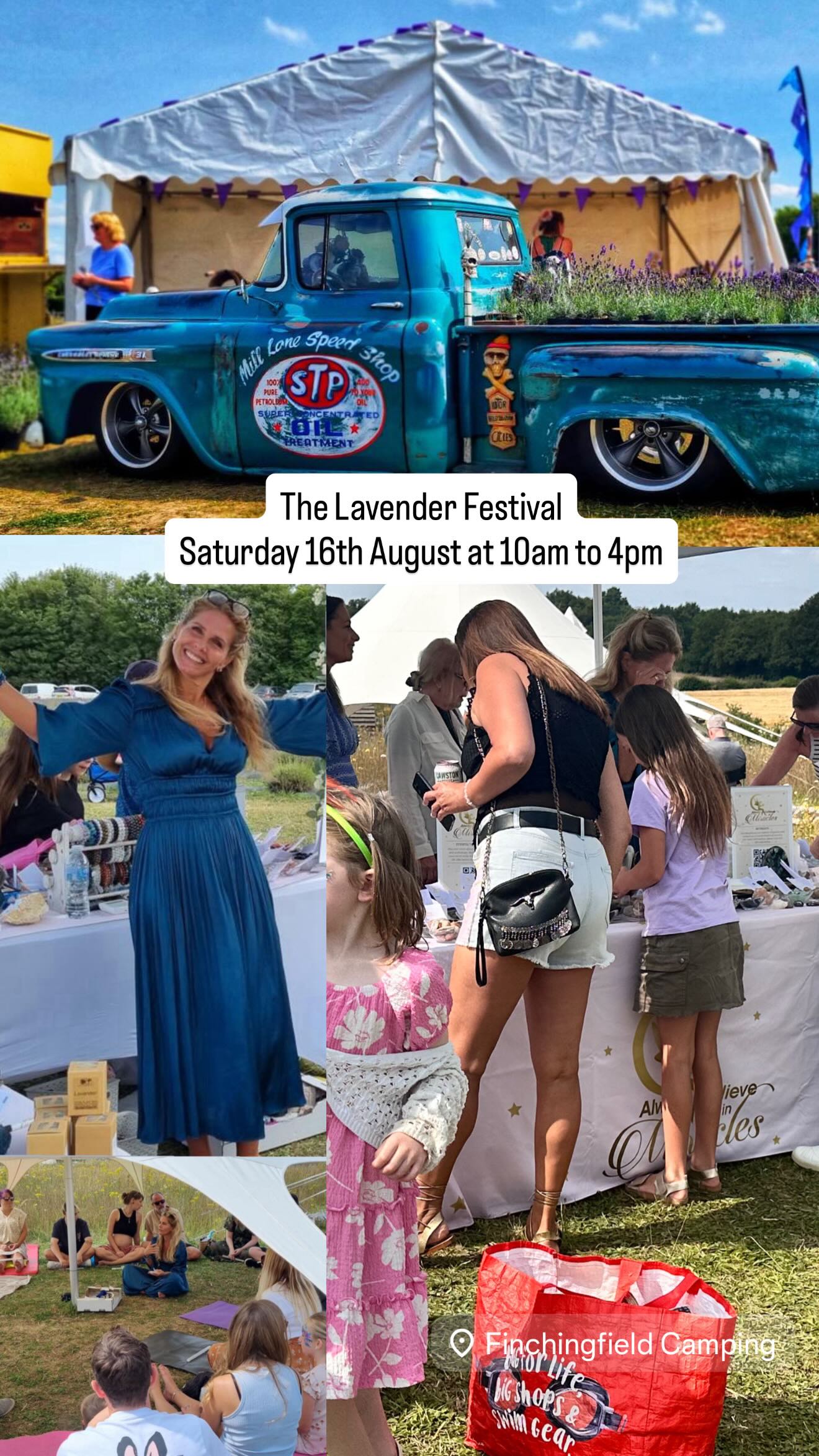 Lavender Festival on Saturday 16th August at 10am to 4pm @finchingfieldcamping 💜
From crystal healing and sound baths to yoga, lavender wreath workshops, pottery painting, axe throwing and archery, food and craft stalls, areal hoop and circus skills and much more — there’s something for everyone. But be quick! Workshop spaces are limited and filling fast.
It’s such a wonderful fun day out for all ages.
🎟️ Snap up your tickets and book your workshops now via @finchingfieldcamping website:
👉 www.finchingfieldcamping.co.uk/lavenderfarm
@alwaysbelieveinmiracles_ will have a number of things going on from Crystal healing to children crystal workshops. Along with the Crystal pop up shop, covering lots of different unique crystals.
Join us for a fun filled family day out. Can’t wait to see you all again. Last years festival was amazing this year it’s bigger and better 💜✨
With love
Natasha 💚✨
#lavenderfields #lavenderfieldsfestival #finchingfield #finchingfieldessex #finchingfieldcamping #lavender #crystals #crystalhealing #crystalhealingenergy #crystalworkshop #learn #familytime❤️ #familydayout #festival #famday #meditation #happiness #funforall #essex