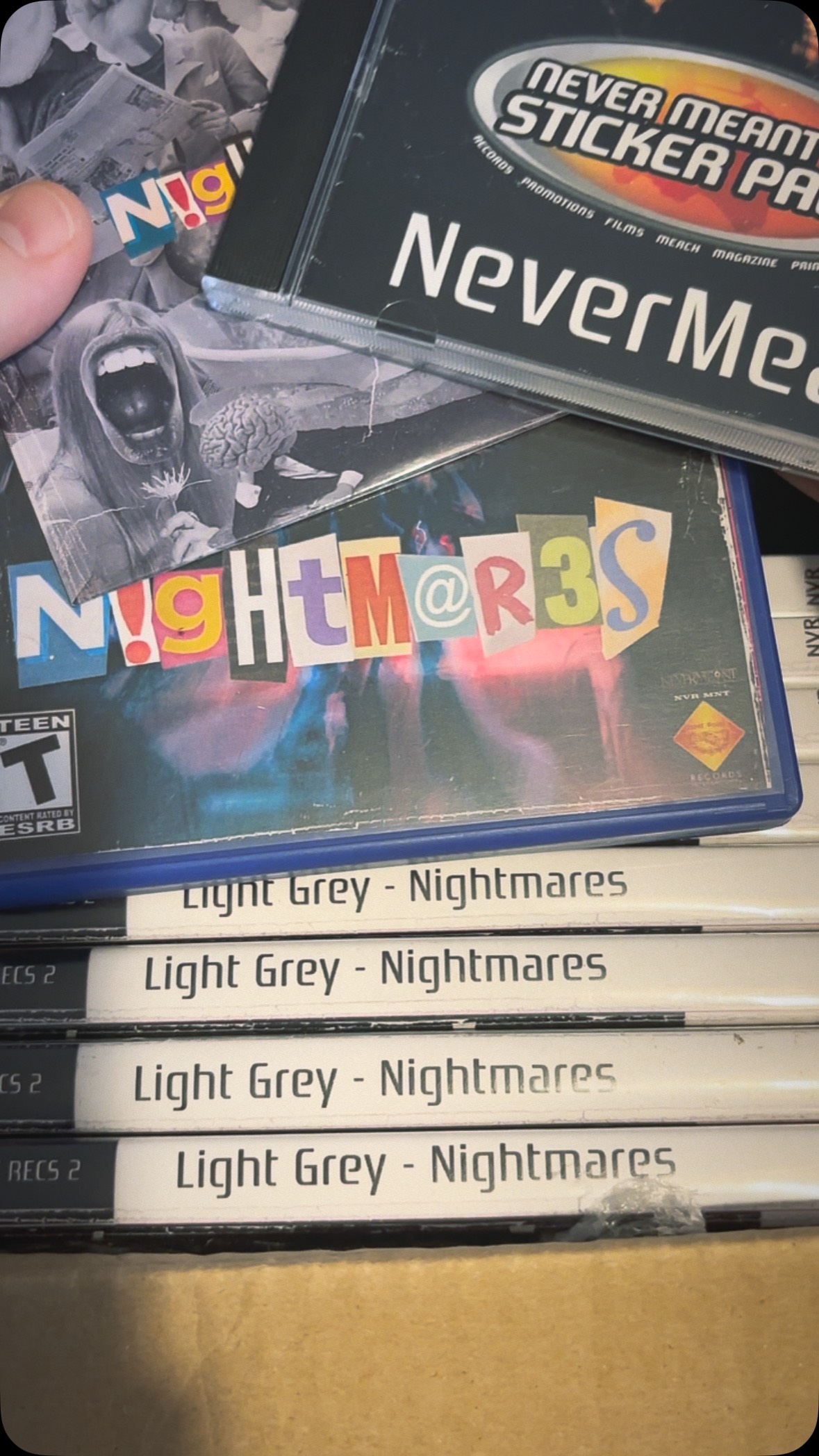 *Congrats Christian you’ll get the xtra sticker pack and CD, only 8 copies left
Only 9 copies of @lightgreyband N!GH7M@R35 - Limited PS2 1 Year Anniversary Bonus Pack left on our online store, next person to pick one up will get a Never Meant Sticker Pack & copy of original album thrown in! 👁️