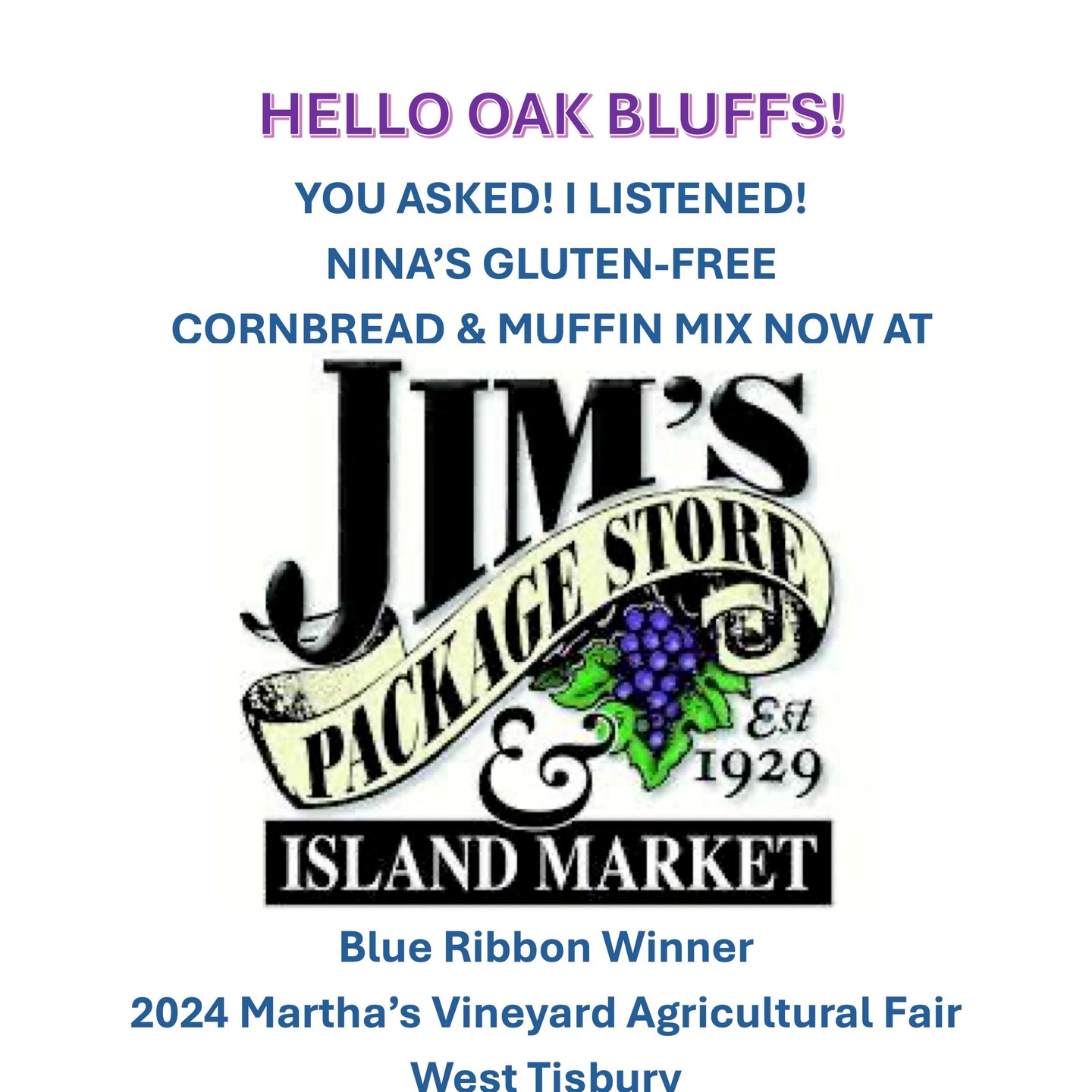 Hello @visitoakbluffs! I was so happy to meet so many of you who asked me to bring my 2024 blue ribbon cornbread to Oak Bluffs! Thank you to Bogdan and Jim's Package Store & Island Market for their wonderful support and encouragement! I can't wait for you all to try it! Tag me when you do! I'm looking forward to hearing from you! #oakbluffs #oakbluffsmarthasvineyard #oakbluffsharbor #oakbluffsma #marthasvineyard #marthasvineyardlife #inkwell #statebeach