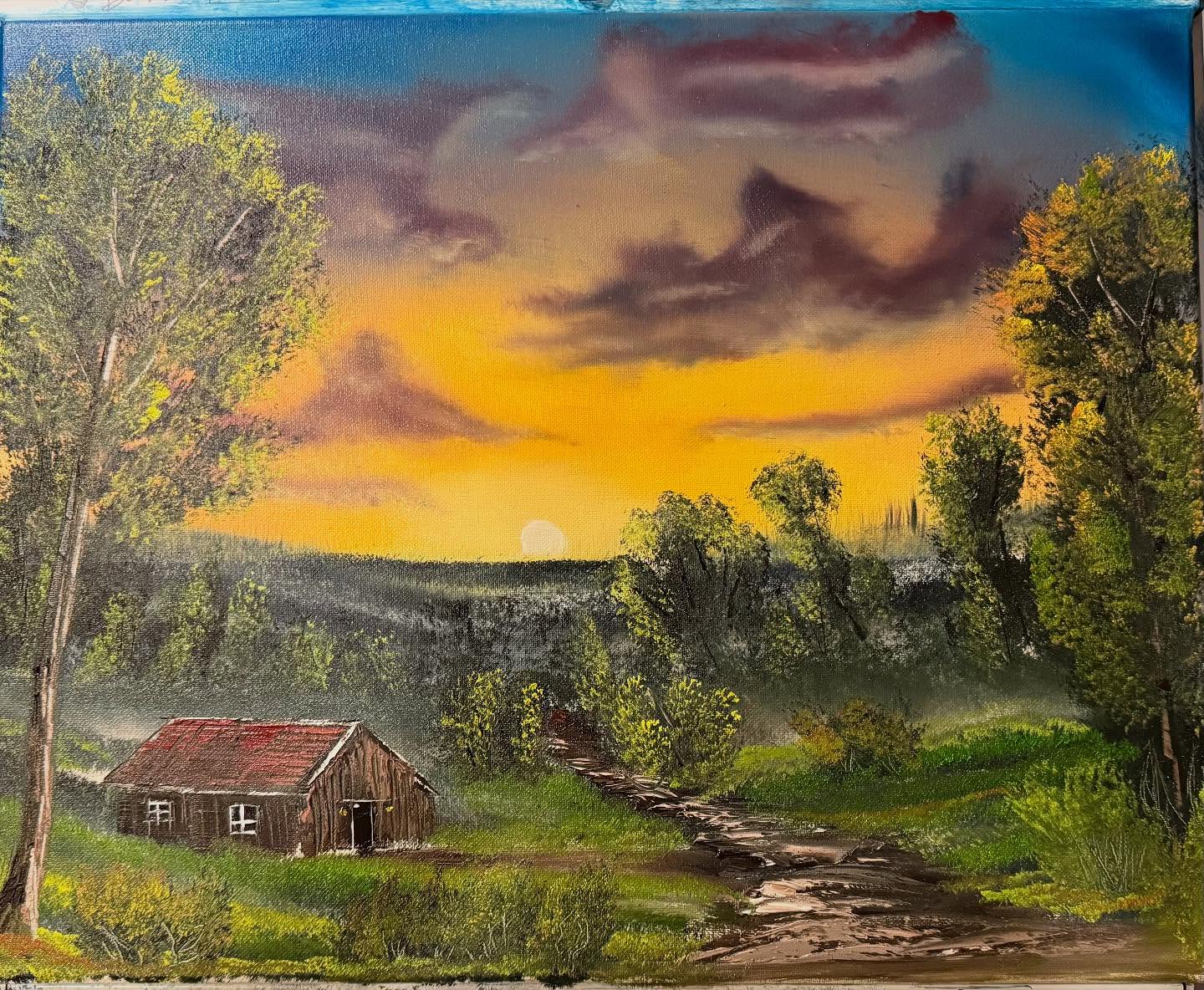 The last two I’ve done. Both 16x20. @coolnara says they look really good together. #bobross #oilpainting #sunrise #fyp #artistsofig #painting