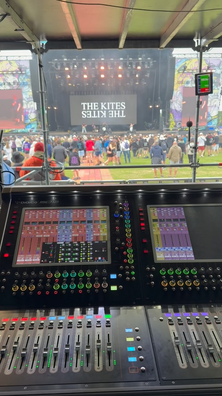 Right at the back of a box for @thekitesuk at @ynotfestival today but I felt comfortable on this console today after studying it hard, really working on my show file and finally splitting their playback project into separate stems, giving me so much flexibility with the mix of that. The acoustics from this box were awful though, and the wind was not on my side but I can’t complain when everyone else has the same conditions. I came away feeling positive and like I’d done a decent job.