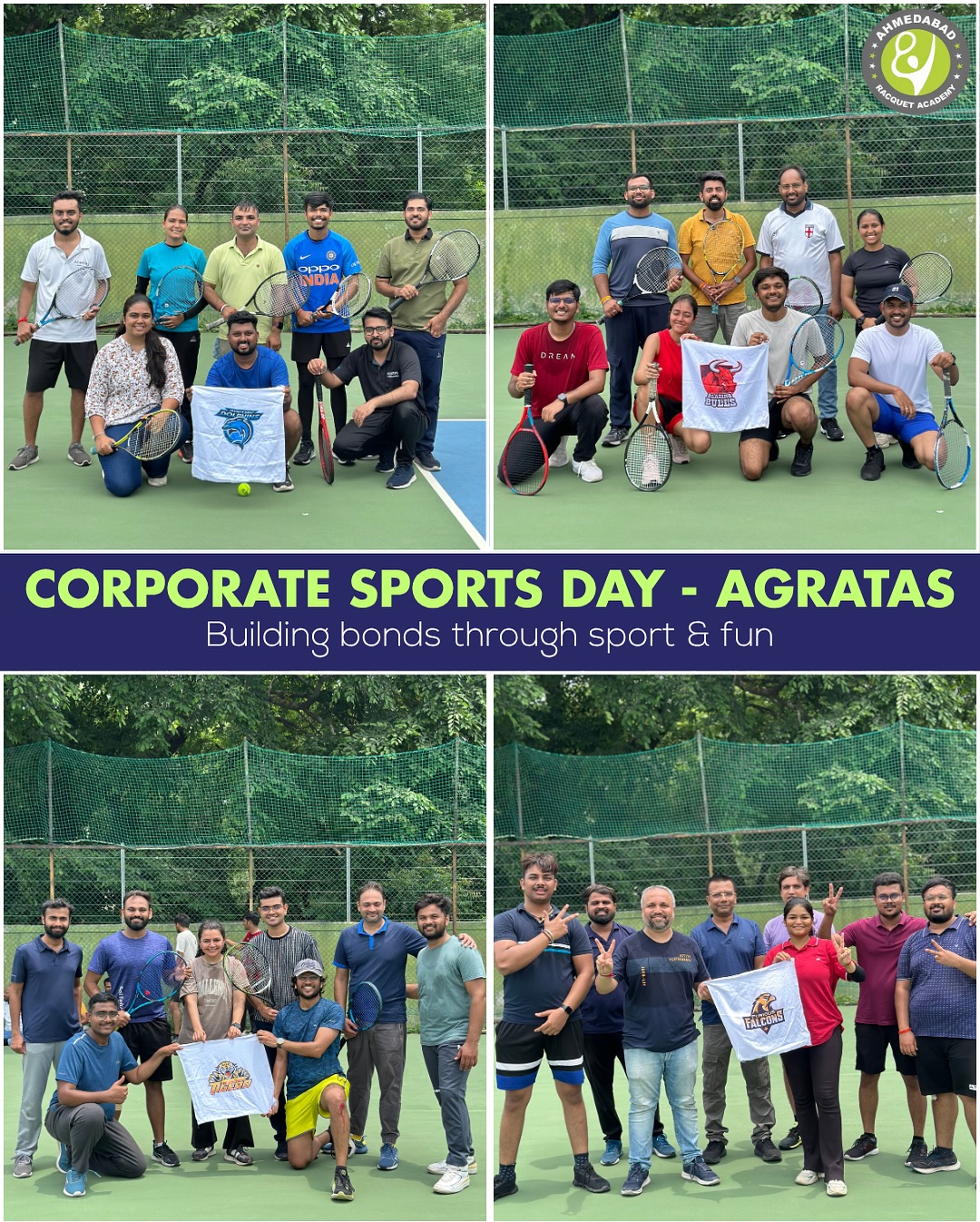 🏅 Game On, Team Agratas!
Ahmedabad Racquet Academy proudly hosted a vibrant Corporate Sports Day for Agratas — a day full of energy, teamwork, and friendly competition across multiple sports! 🏸⚽️🎾
From smashing serves to team huddles, it was all about building bonds beyond the boardroom.
#CorporateSportsDay #Agratas #AhmedabadRacquetAcademy #BeyondWork #TeamBonding #SportsForAll #WorkHardPlayHard