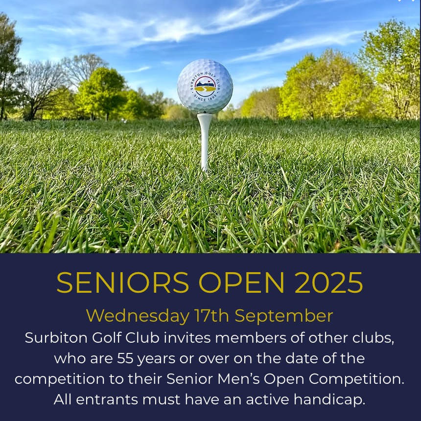 Surbiton Golf Club invites members of other clubs, who are 55 years or over on the date of the competition (17th September 2025) to their Senior Men’s Open Competition. All entrants must
have an active handicap. Visit our website for full details and to enter. #seniorgolfopen #surreygolf #surreygolfcourse #surreyseniorgolf #surreyseniorgolfcompetition