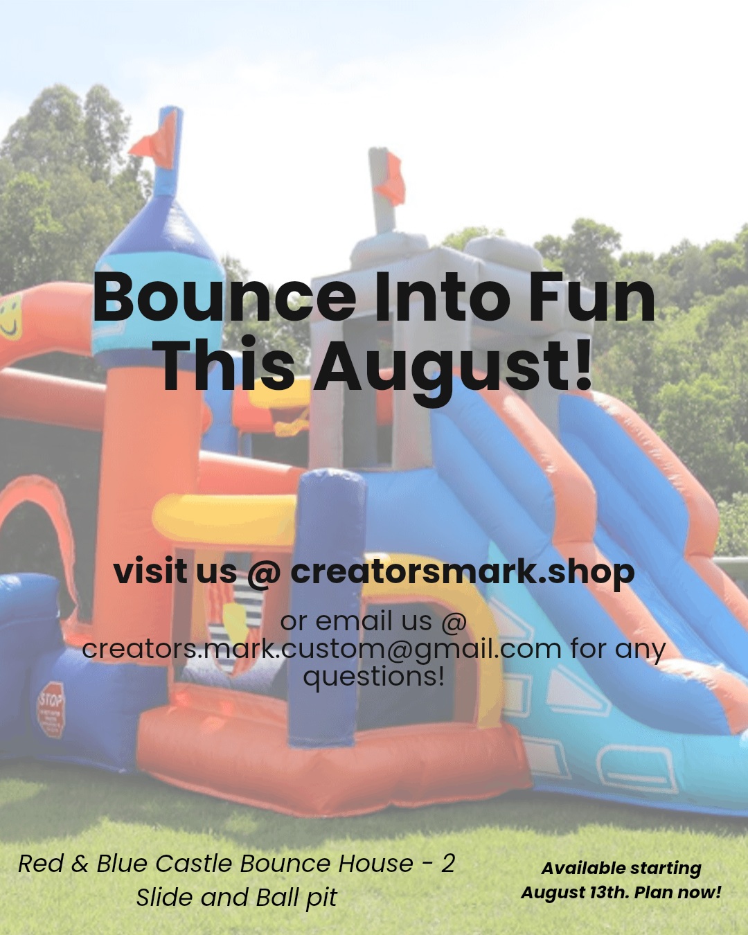 🎉 Exciting news everyone! 🎉 We've got a brand new red & blue castle bounce house ready to bring joy to your events starting Aug 13th!
Check it out on our website for prices and details! 🏰 Don't miss the chance to elevate your party experience with this fun addition! Trust us, it’s going to be a blast!