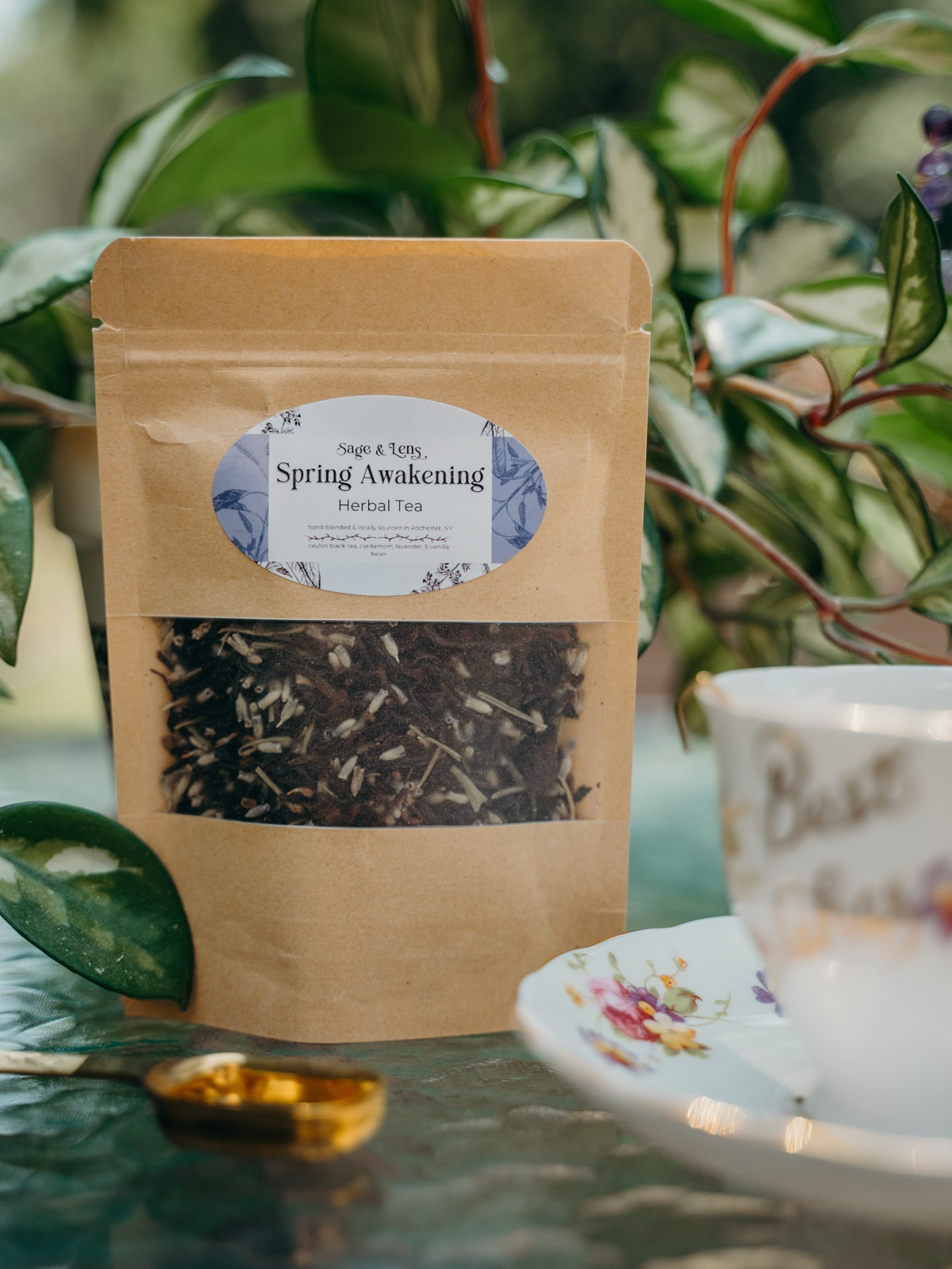 Next up: Spring Awakening Herbal Tea
This tea was inspired by those of us who suffer from seasonal spring allergies, and includes ingredients that prepare your body for the spring equinox and all the sniffles and itchy eyes that go along with it.
However, you don’t need seasonal allergies to enjoy a warm cup of this delicious herbal blend! Snag yourself some Spring Awakening to have anytime you’d like! Visit my bio to checkout the Sage & Lens Tea Shop on my website to order.