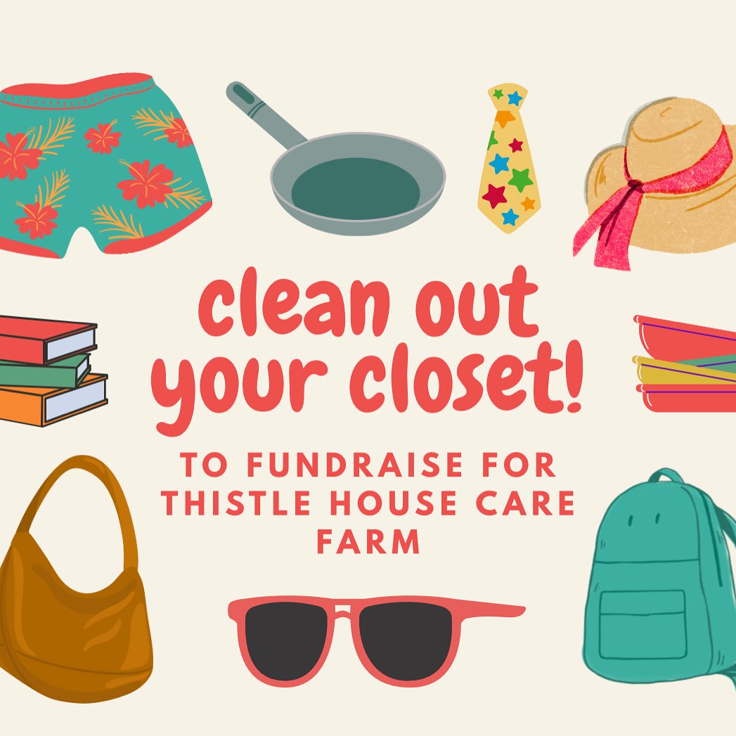 Fundraiser Alert🚨‼️ Clean out your closets!👔🧦💿🍳
Have any clothing, textiles, books, media or other small household goods that you aren’t using anymore?🧢📕🧤🧣👗👚 Drop them off in the patio bins at Thistle House Farm before August 29th. All of the info on packing, dropping off, and accepted items are included in the post above. We are excited to collaborate with and make a change in our community with these donations!
#communityfundraiser #clothingdrive #thistlehousecarefarm #chickens #clothes #booksandmedia #donationsneeded