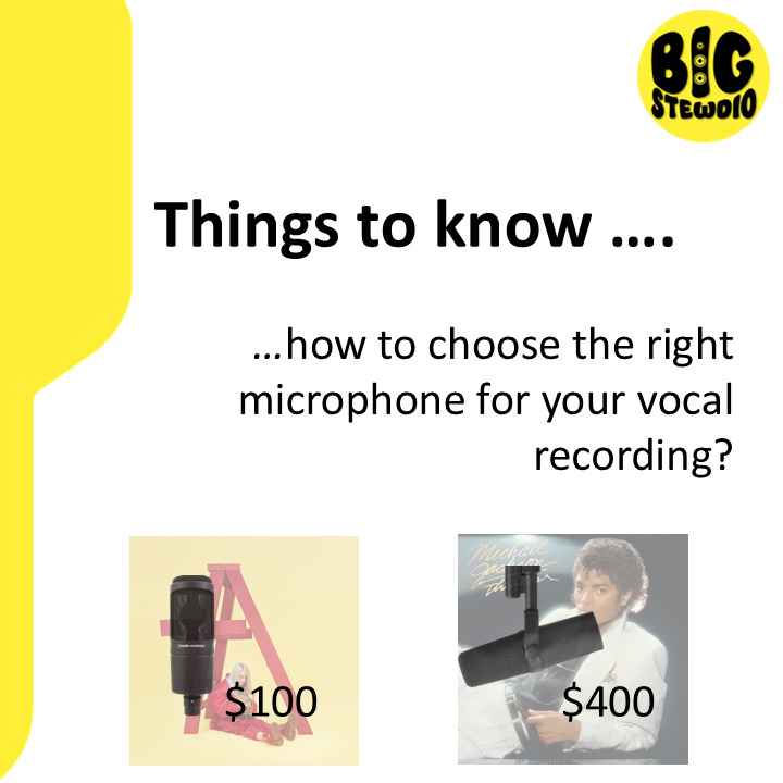 Different microphones suit different voices and the only way to know which one works for you is to try out a range and see which one make you sounds best.
If you're recording yourself then buy a few from a place where you can try them out and return the unwanted ones for a refund. If you're hiring a studio, spend time up front recording with different microphones to see which one works for you.
You may be surprised, this is one area where more expensive won't necessarily be better. Famously, Thriller was recorded with a $400 microphone while Billie Eilish used a $100 microphone for her first album.
#bigstewdio #vocalrecording #vocalmicrophone