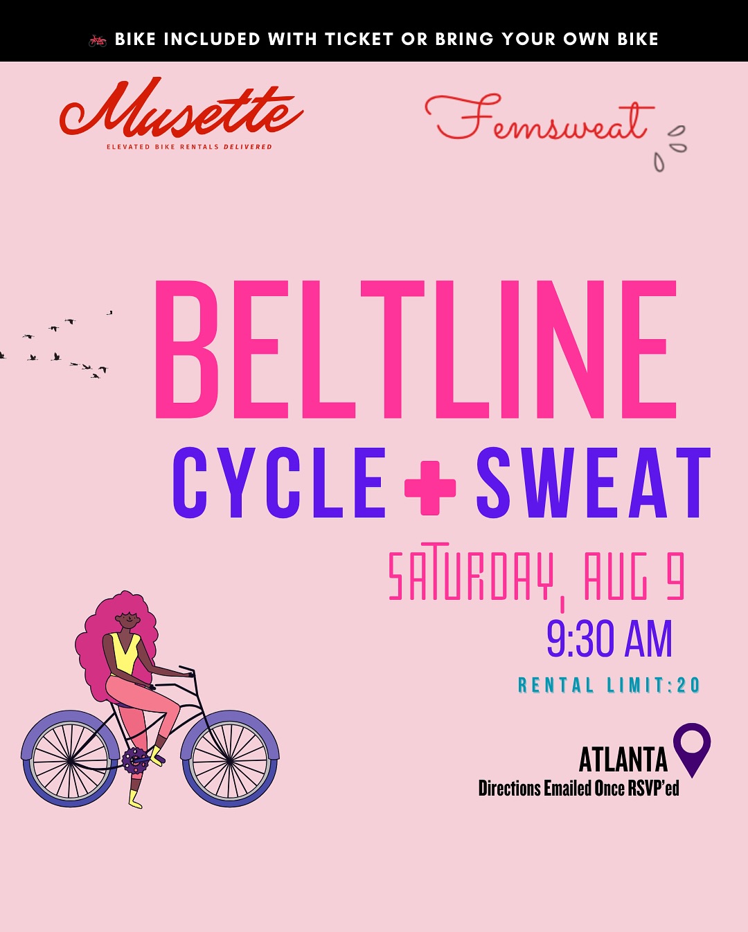 We’re back on wheels this Saturday, Aug 9 ✨
Join us for a morning of movement, and cycling vibes on the Beltline!
✅ Bike included (or BYOB!)
🕘 9:30 AM
📍Atlanta – location sent after RSVP
💦 Light sweat, all levels welcome
Space is limited to 20 rentals.
Comment “Cycle” below for the RSVP link or hit the link in bio
#atlcycling #atlbeltline #beltlinefit #cycle #cycleride #atlcycle #atlfit #atlfitness #atl